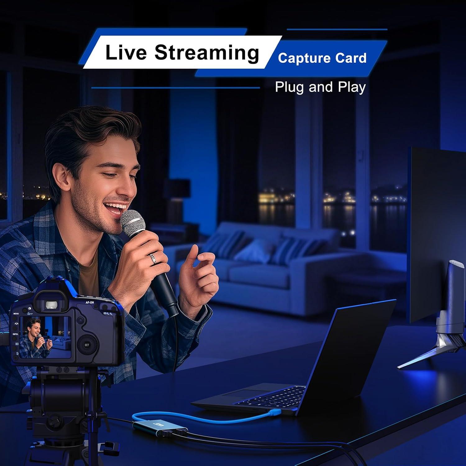 PORTTA HDMI Video Capture Card, Stream and Record in 1080P60 with Ultra-Low Latency, 4K HDMI in/Loop Out, USB 3.0 to PC Compatible with Camcorder/PS4/PS5/Xbox/Nintendo Switch 2/OBS, Midnight