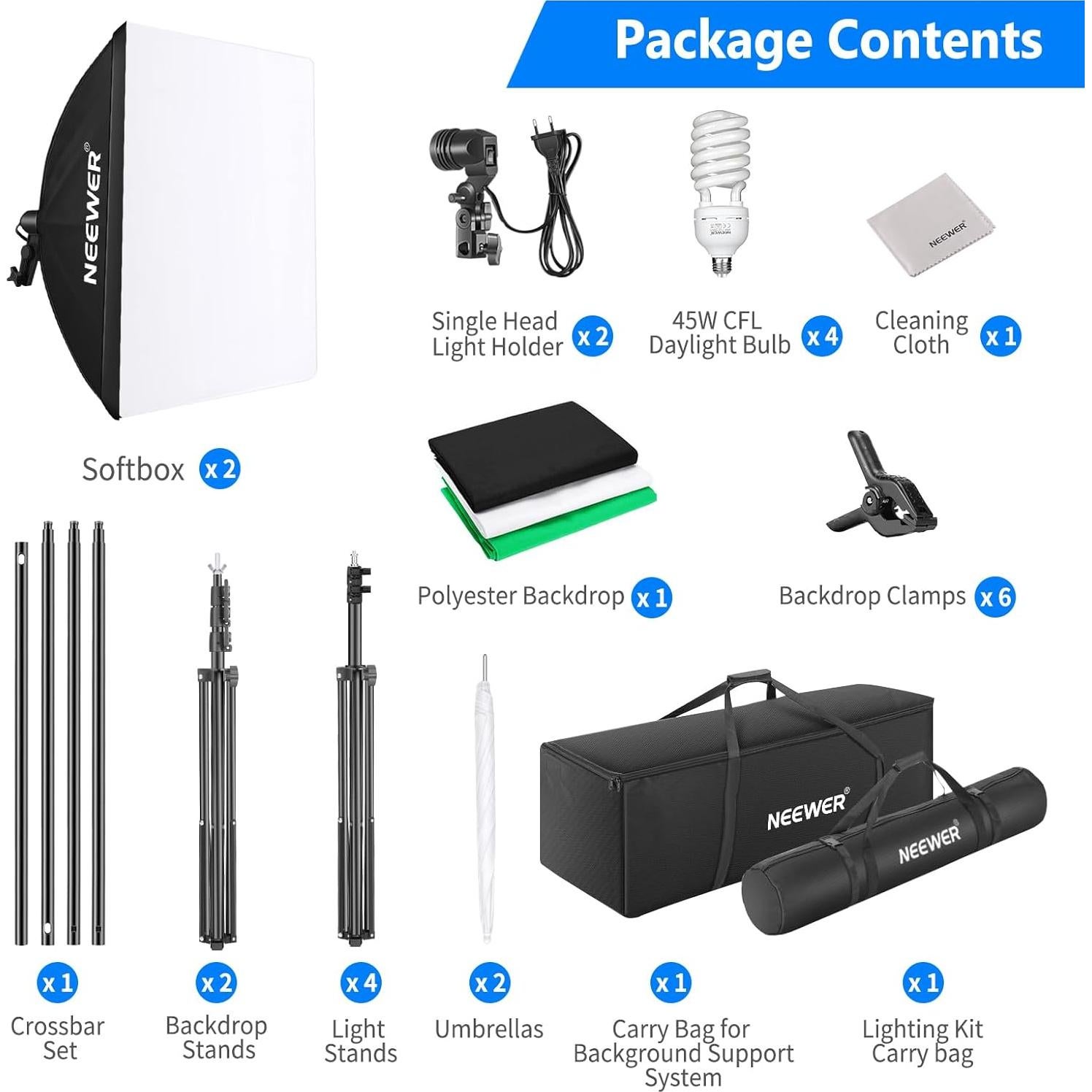 Kit de Iluminación Continua NEEWER NK100 con Paño de Limpieza