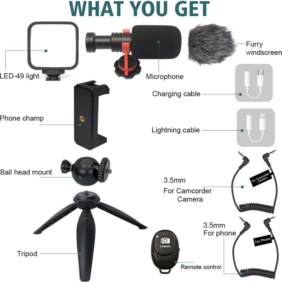 Kit de Vlogging Mcoplus para Smartphone con Micrófono y Luz LED