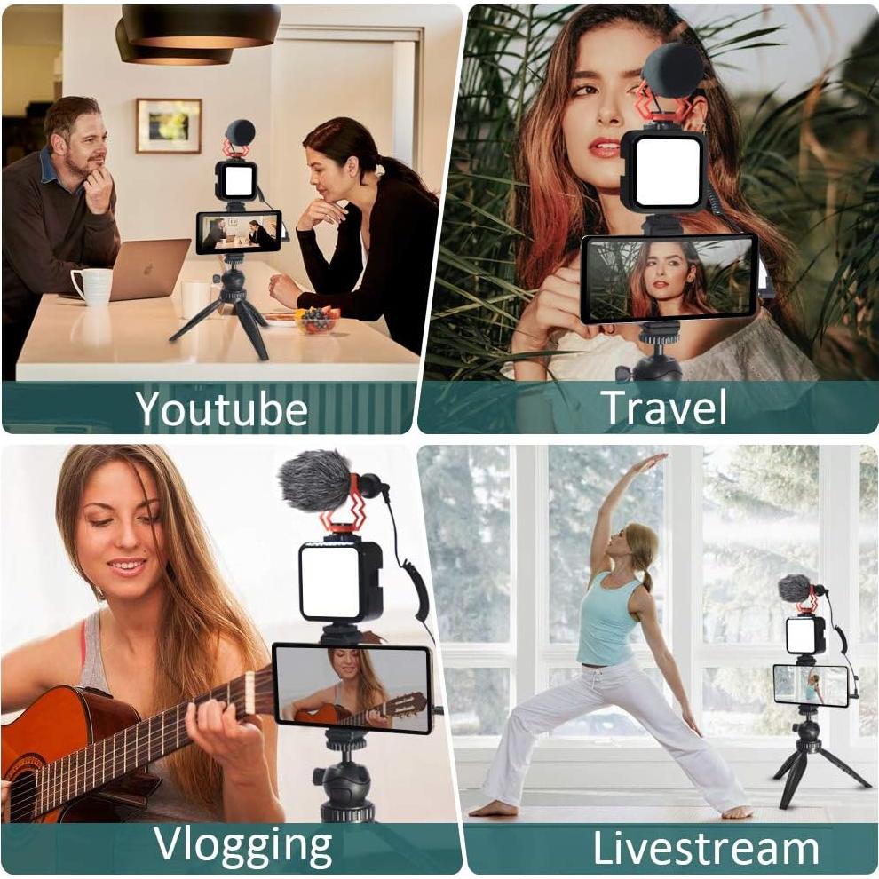 Kit de Vlogging Mcoplus para Smartphone con Micrófono y Luz LED