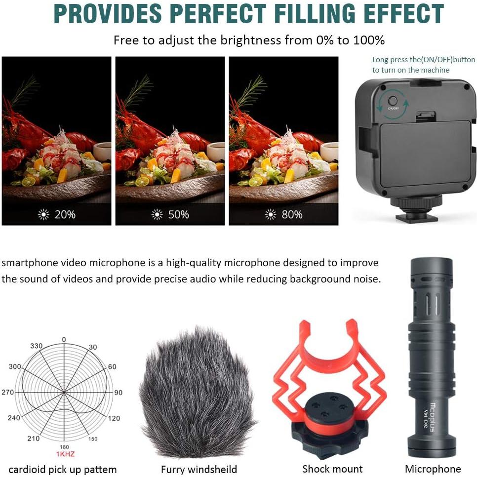 Kit de Vlogging Mcoplus para Smartphone con Micrófono y Luz LED