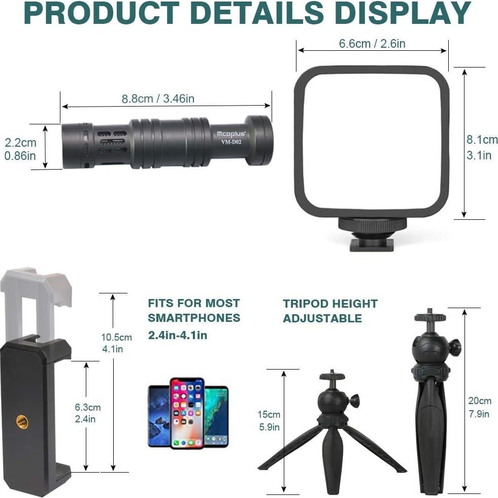Kit de Vlogging Mcoplus para Smartphone con Micrófono y Luz LED