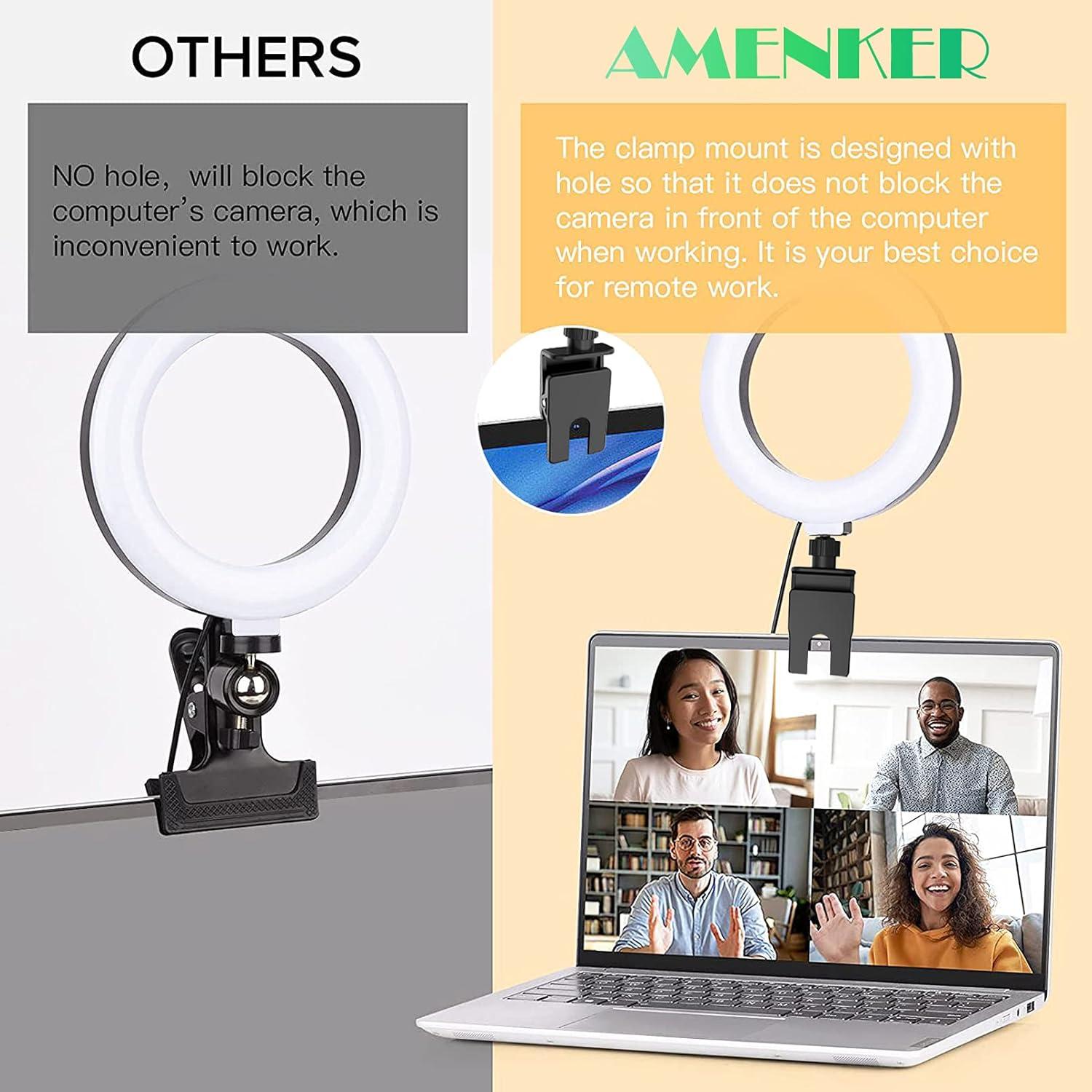 Anillo de Luz LED AMENKER 16 cm con Soporte y Clip USB