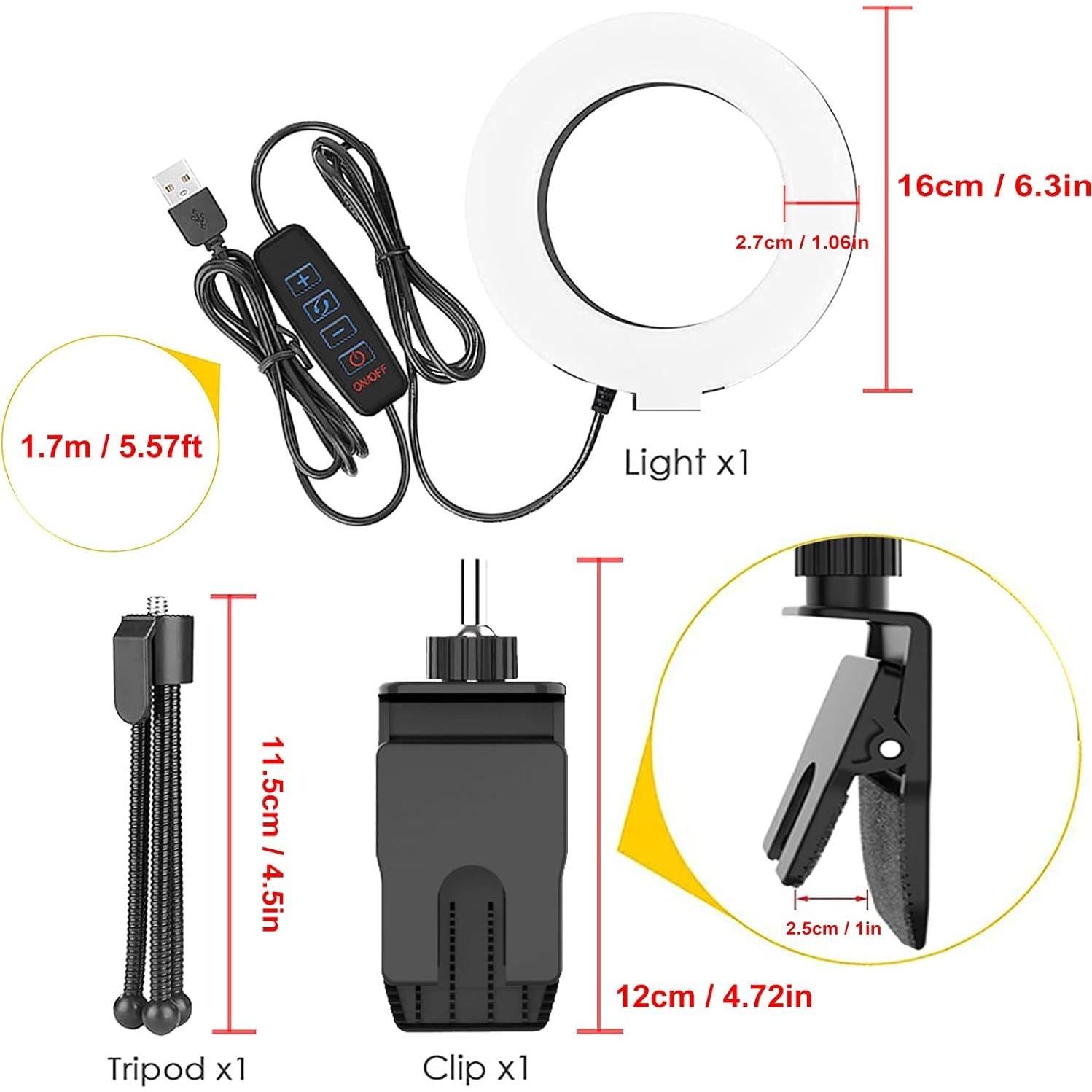 Anillo de Luz LED AMENKER 16 cm con Soporte y Clip USB