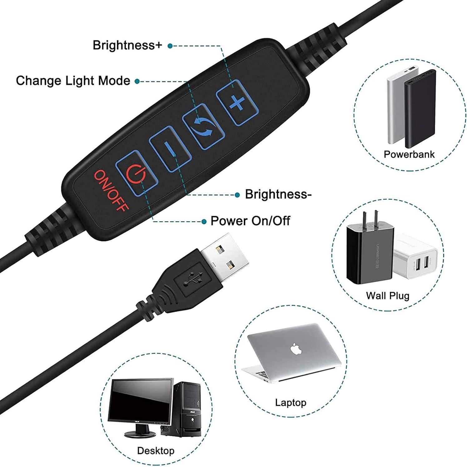 Anillo de Luz LED AMENKER 16 cm con Soporte y Clip USB