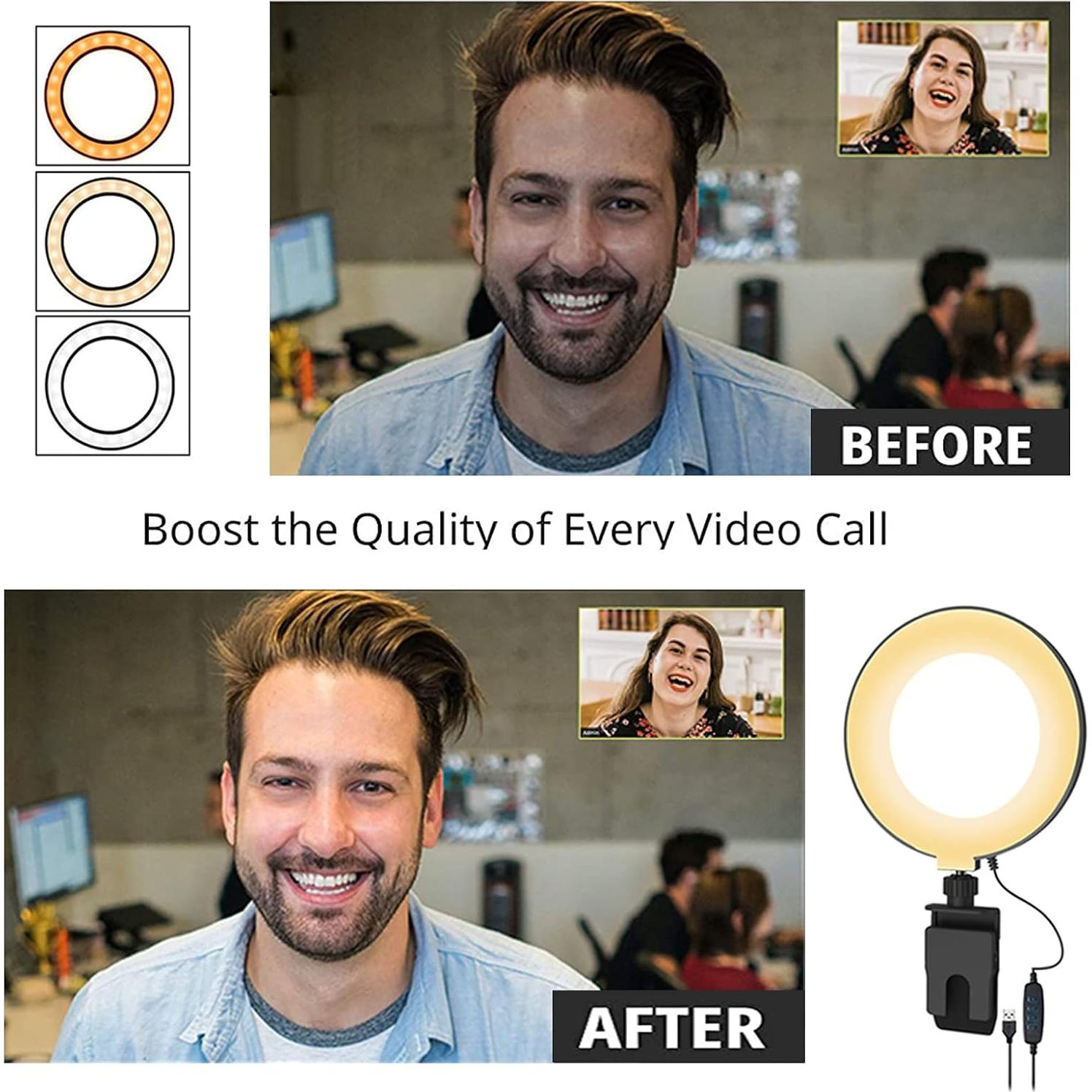 Anillo de Luz LED AMENKER 16 cm con Soporte y Clip USB