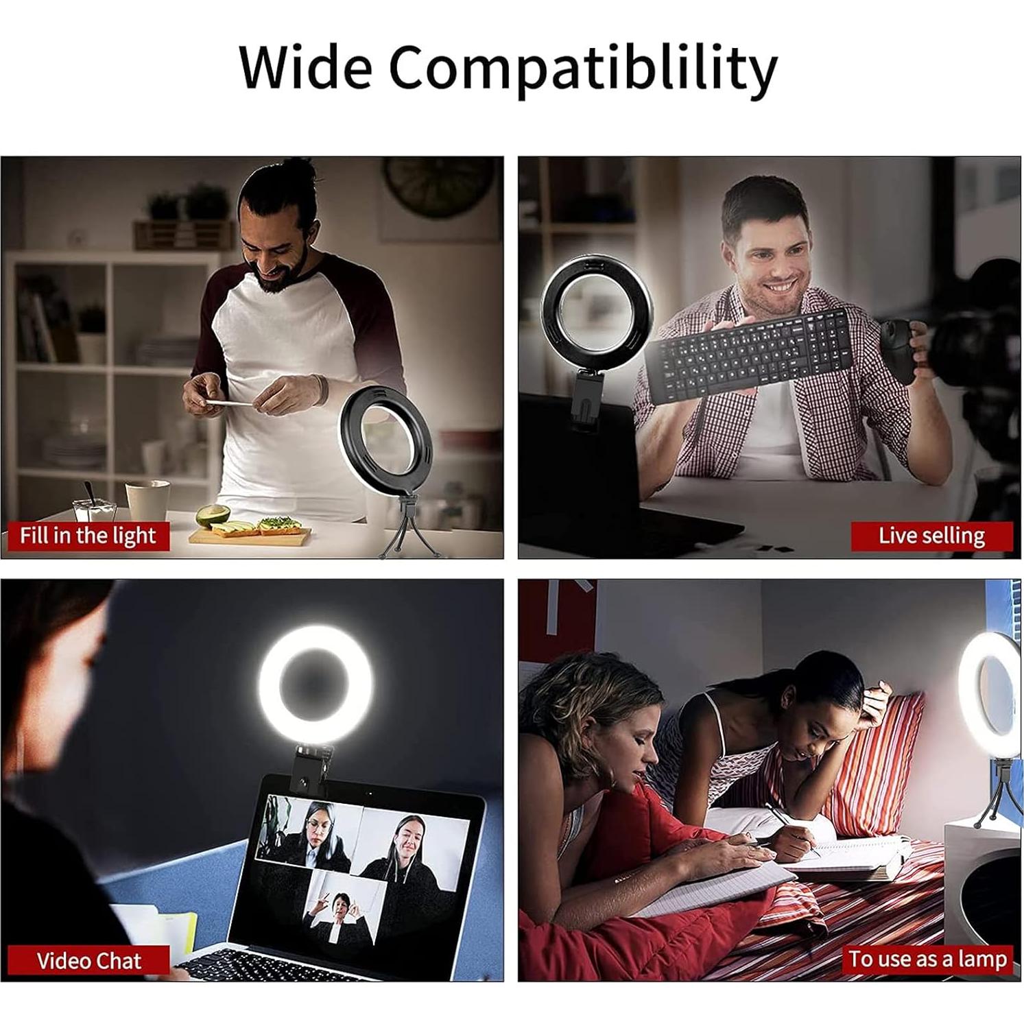 Anillo de Luz LED AMENKER 16 cm con Soporte y Clip USB
