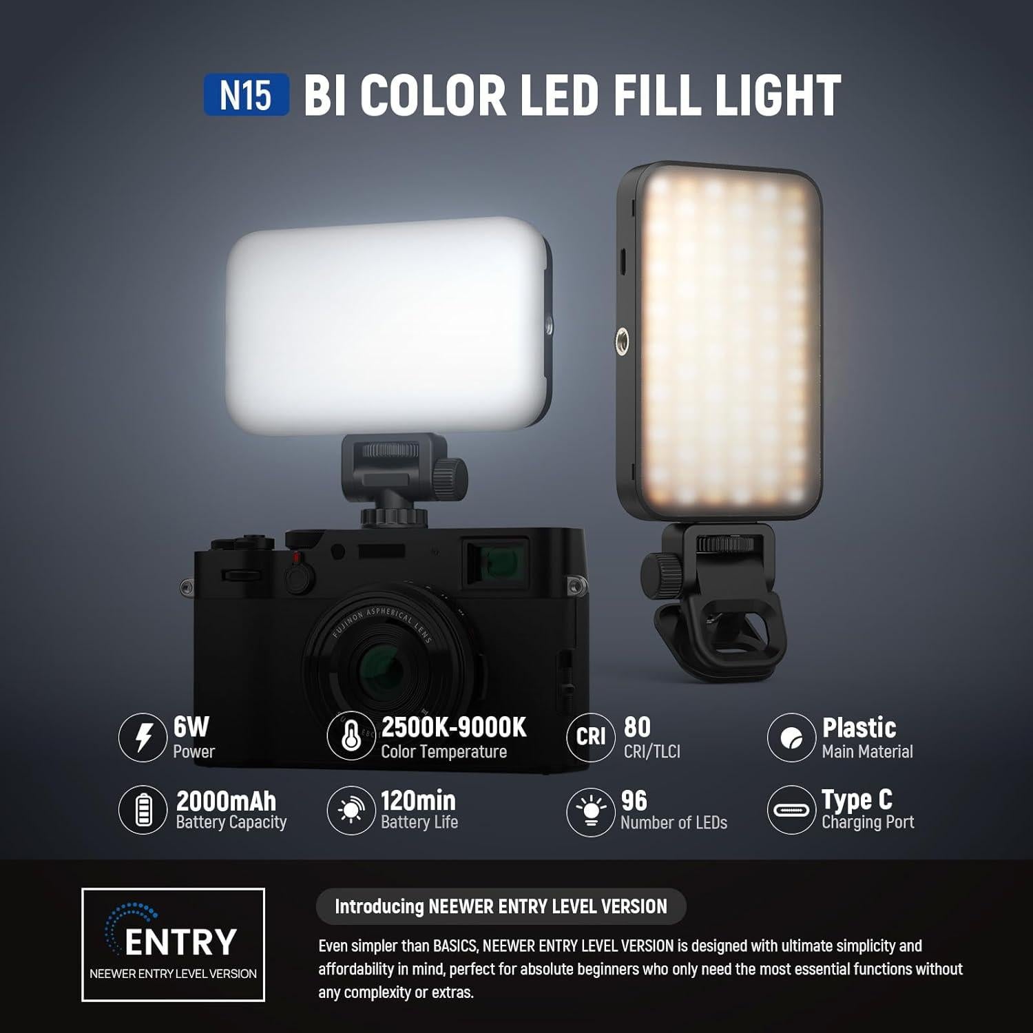 Luz LED Selfie NEEWER N15 Recargable 2500-9000K para iPhone