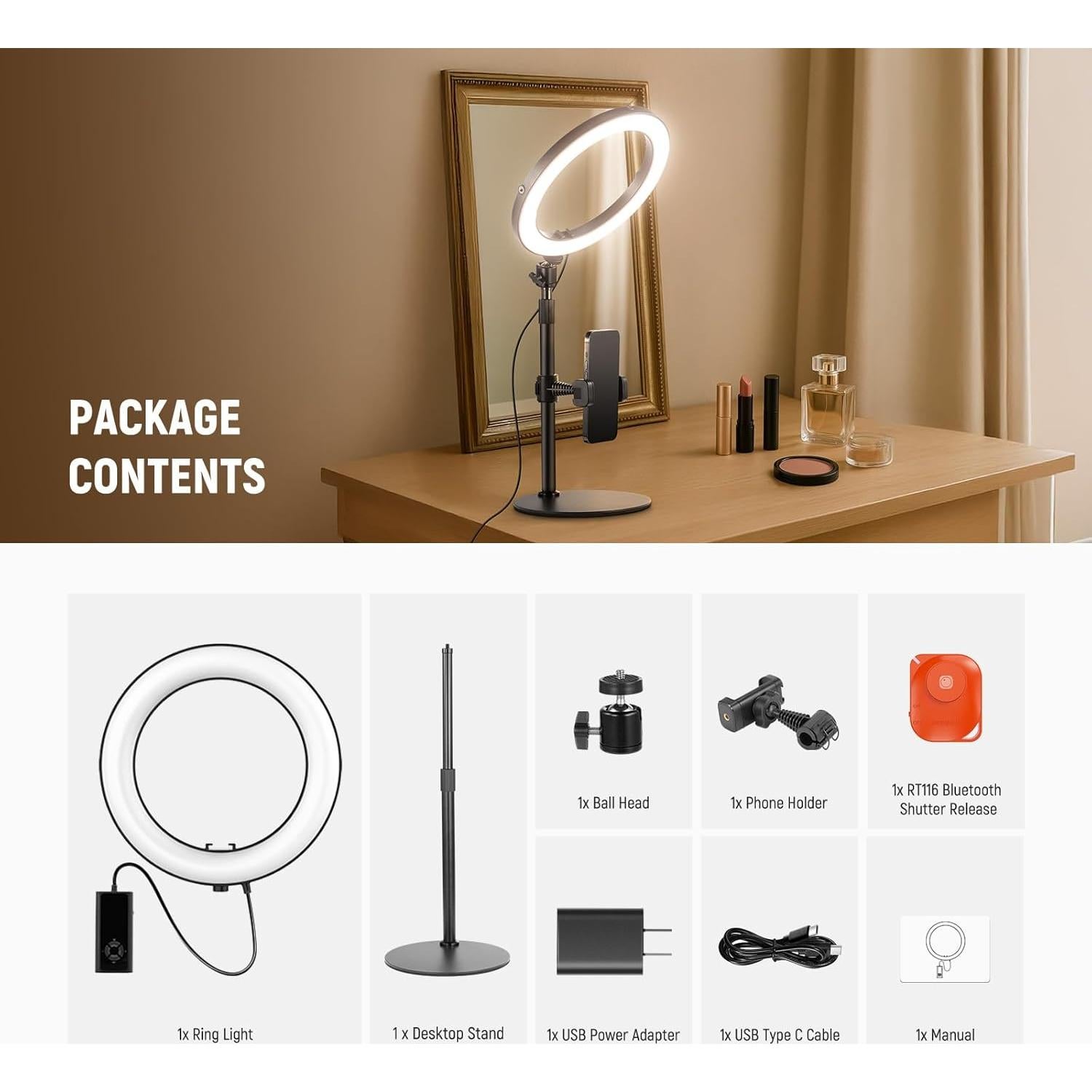 Luz de Anillo LED NEEWER 20W Bi Color 2900K-7000K con Soporte