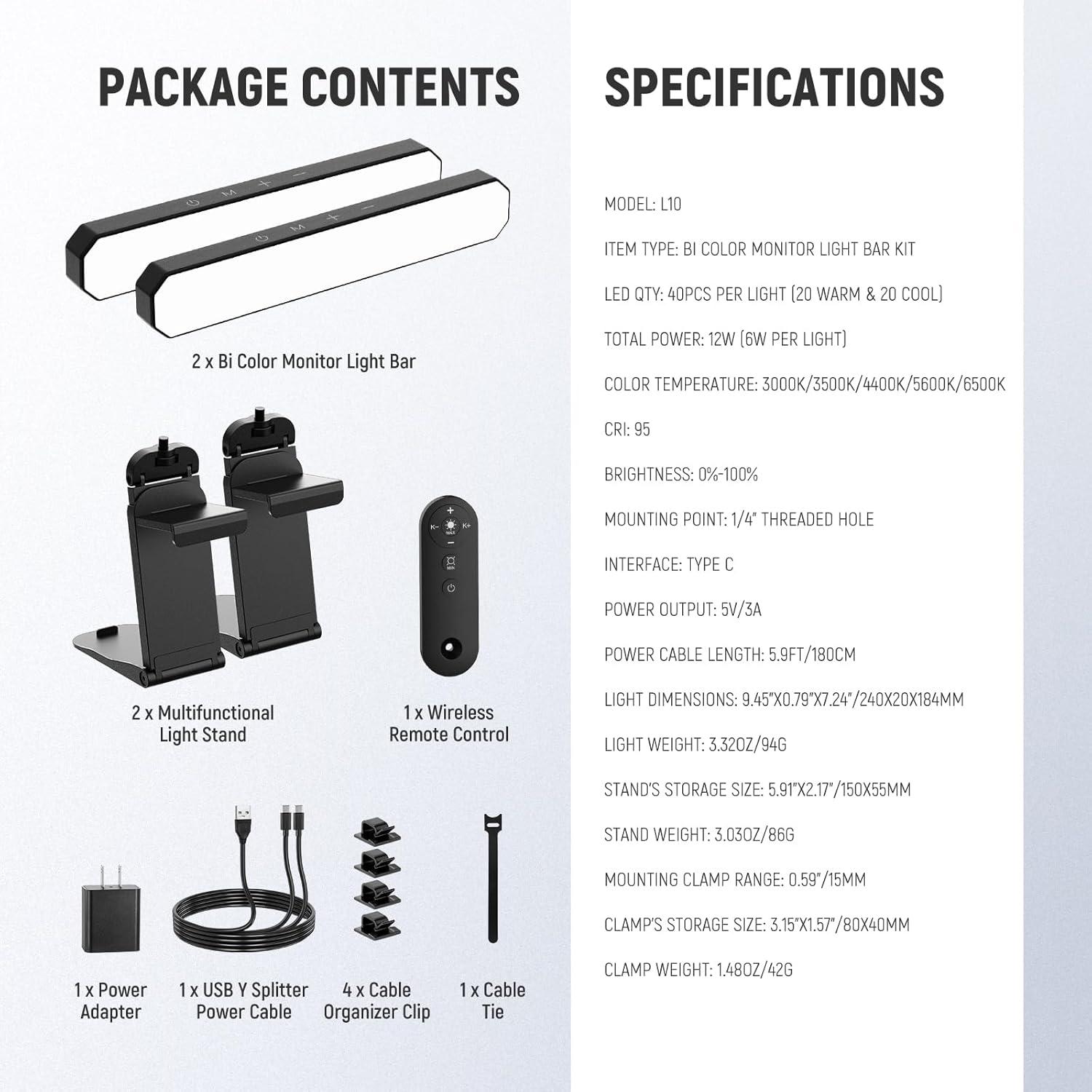 Barra de Luz LED Doble NEEWER L10 para Monitor 12W Bi Color