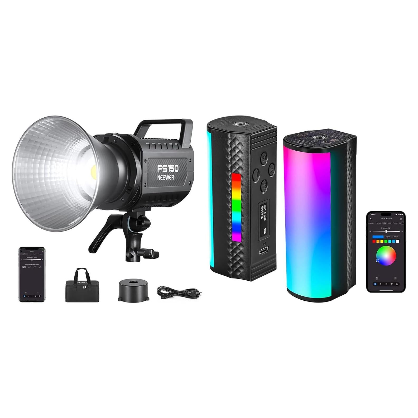 Kit de Luz LED NEEWER FS150 y TL97C RGB Portátil 130W