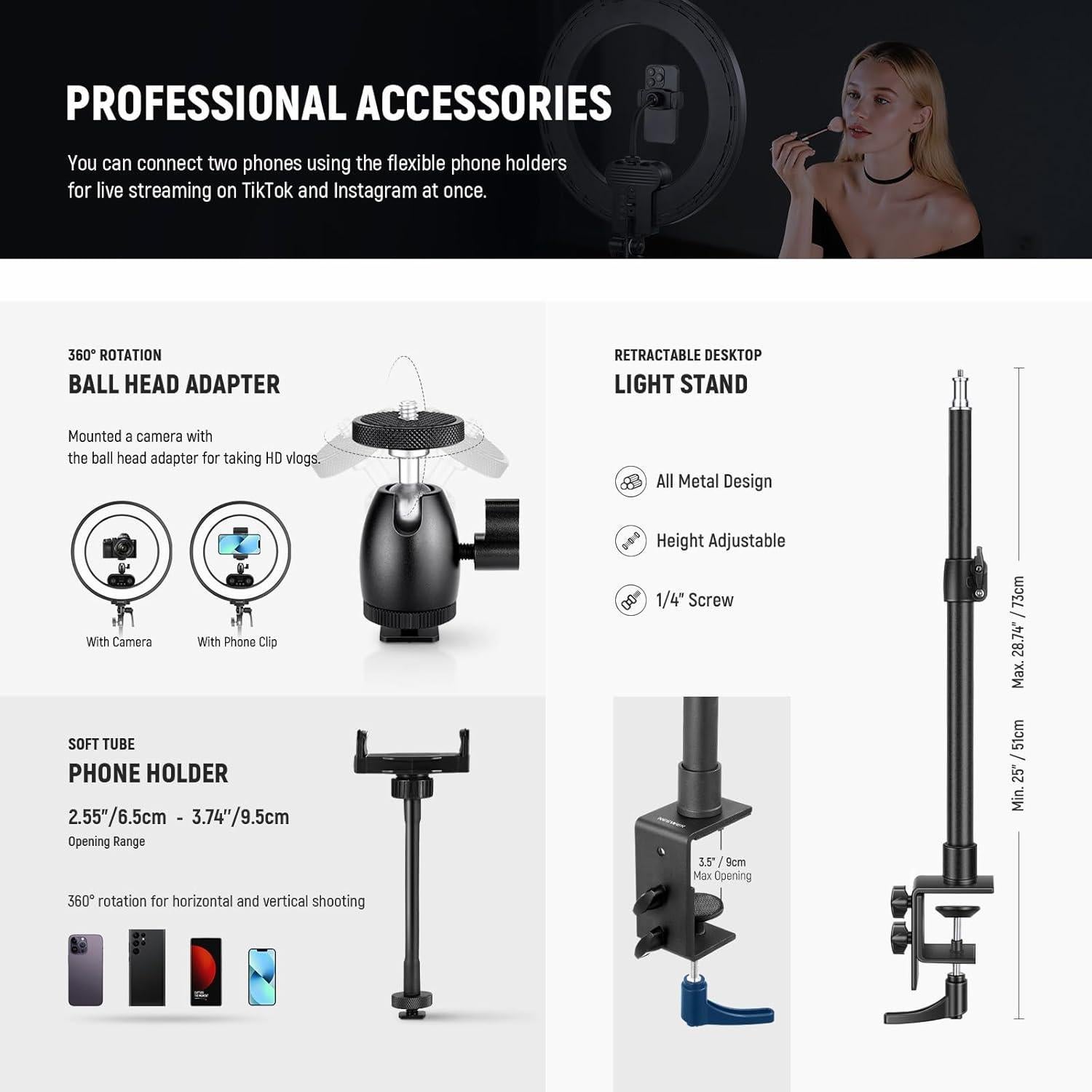 Luz de Anillo LED NEEWER RL45B 45W 18" Bi Color con Soporte