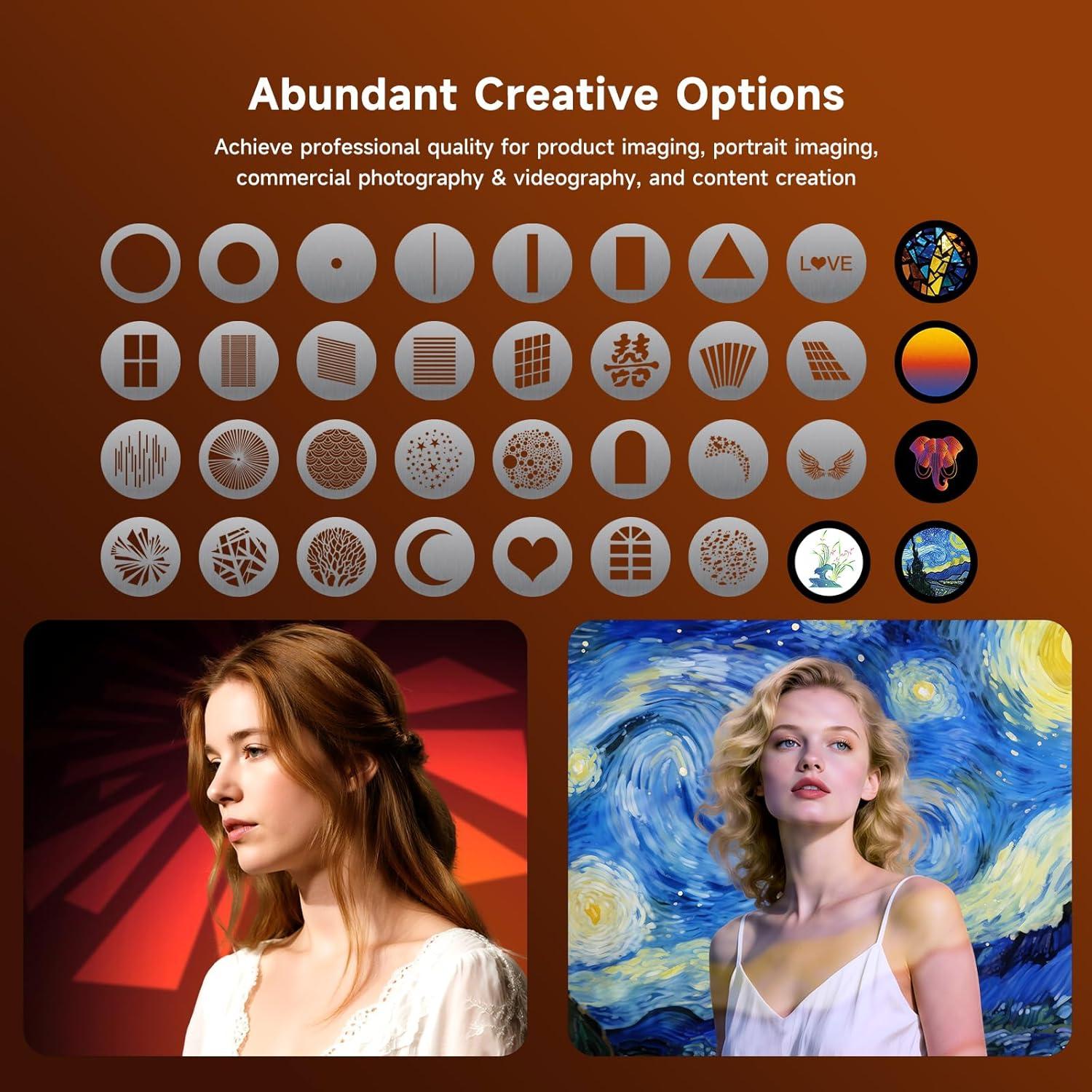 Kit de Fotografía Snoot Óptico Bussi con 35 Gobos y Soporte