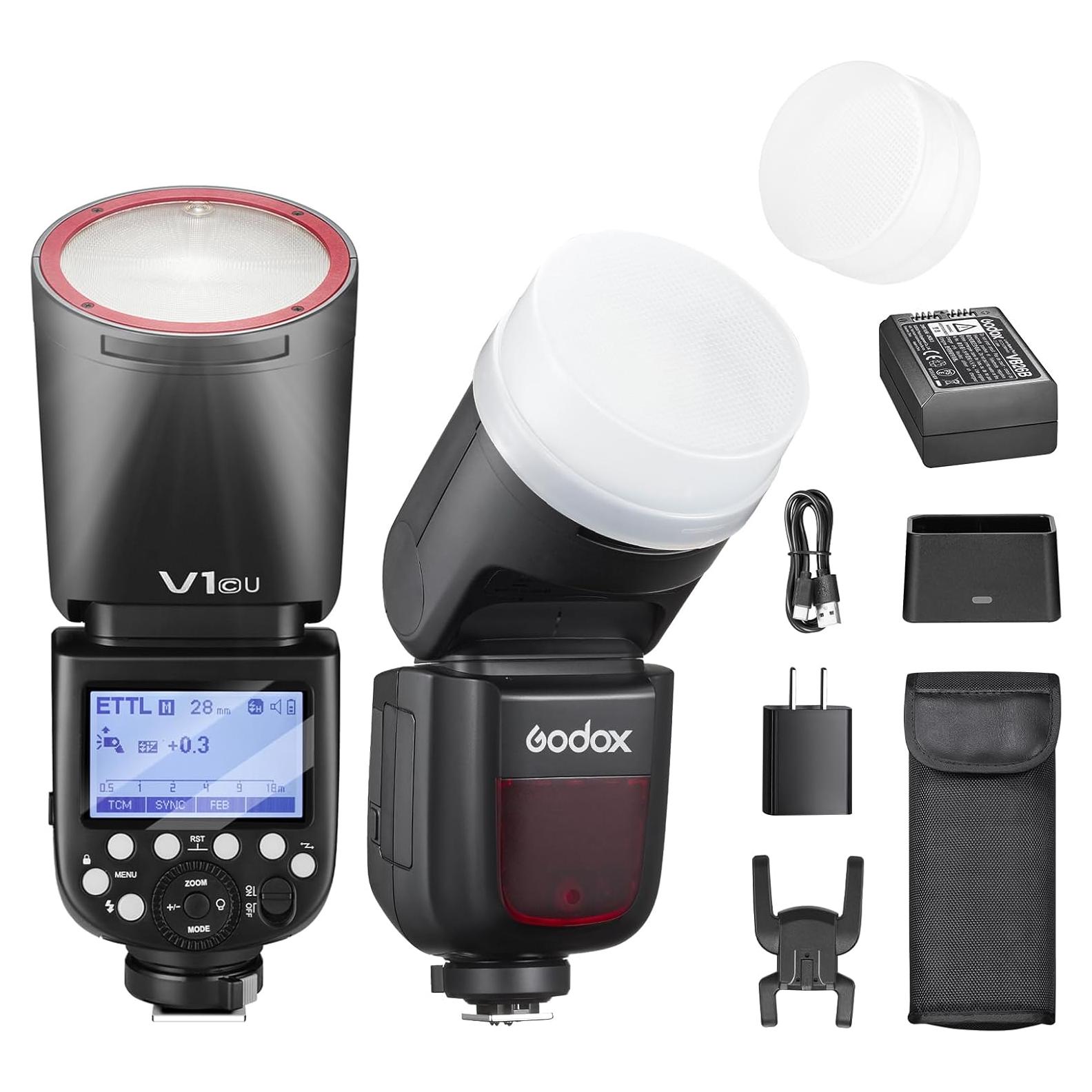 Flash Godox V1-C U para Canon, 76Ws, TTL, Accesorios