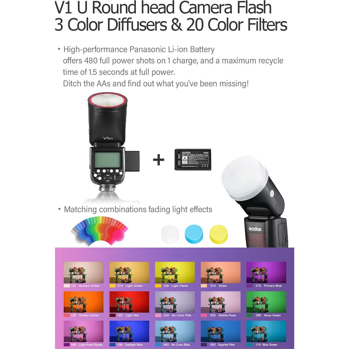 Flash Godox V1-C U para Canon, 76Ws, TTL, Accesorios