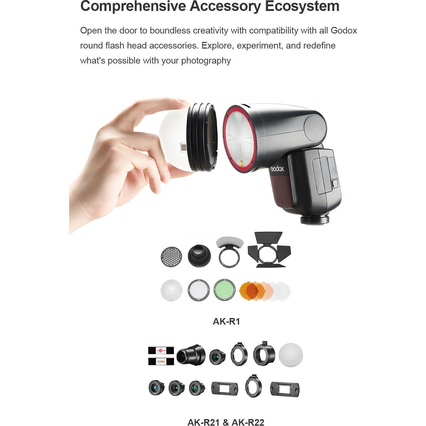 Flash Godox V1-C U para Canon, 76Ws, TTL, Accesorios