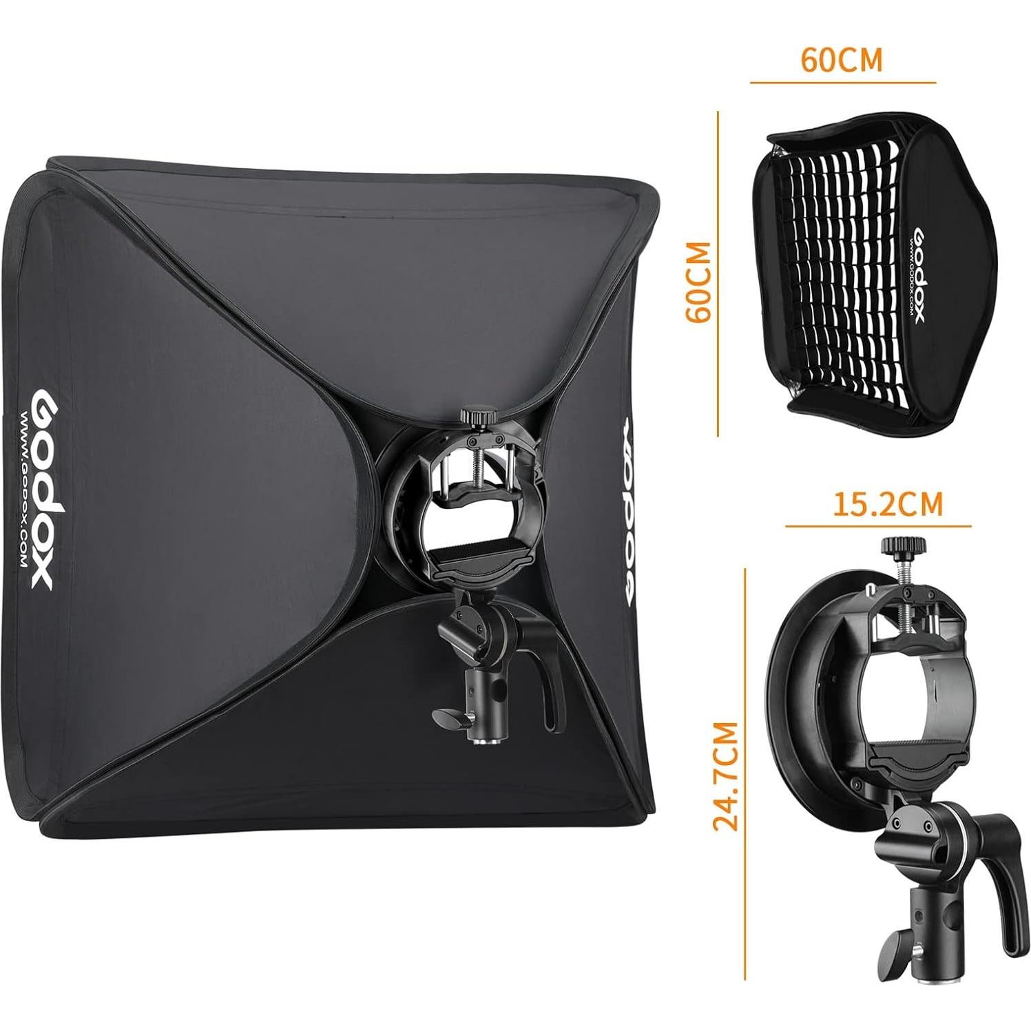 Softbox Plegable Godox 60x60cm con Soporte S2 y Rejilla