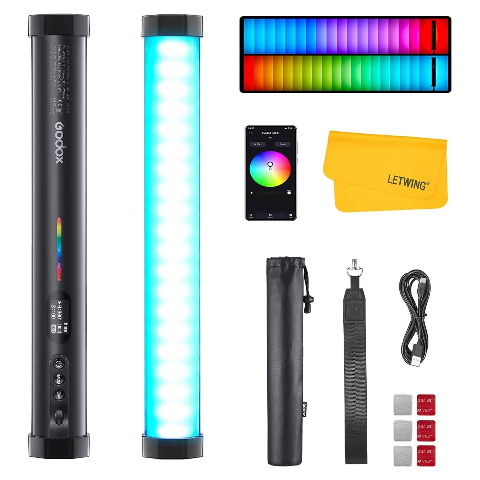 Tubo de Luz LED RGB Godox TL30, 2700K-6500K, 2900mAh