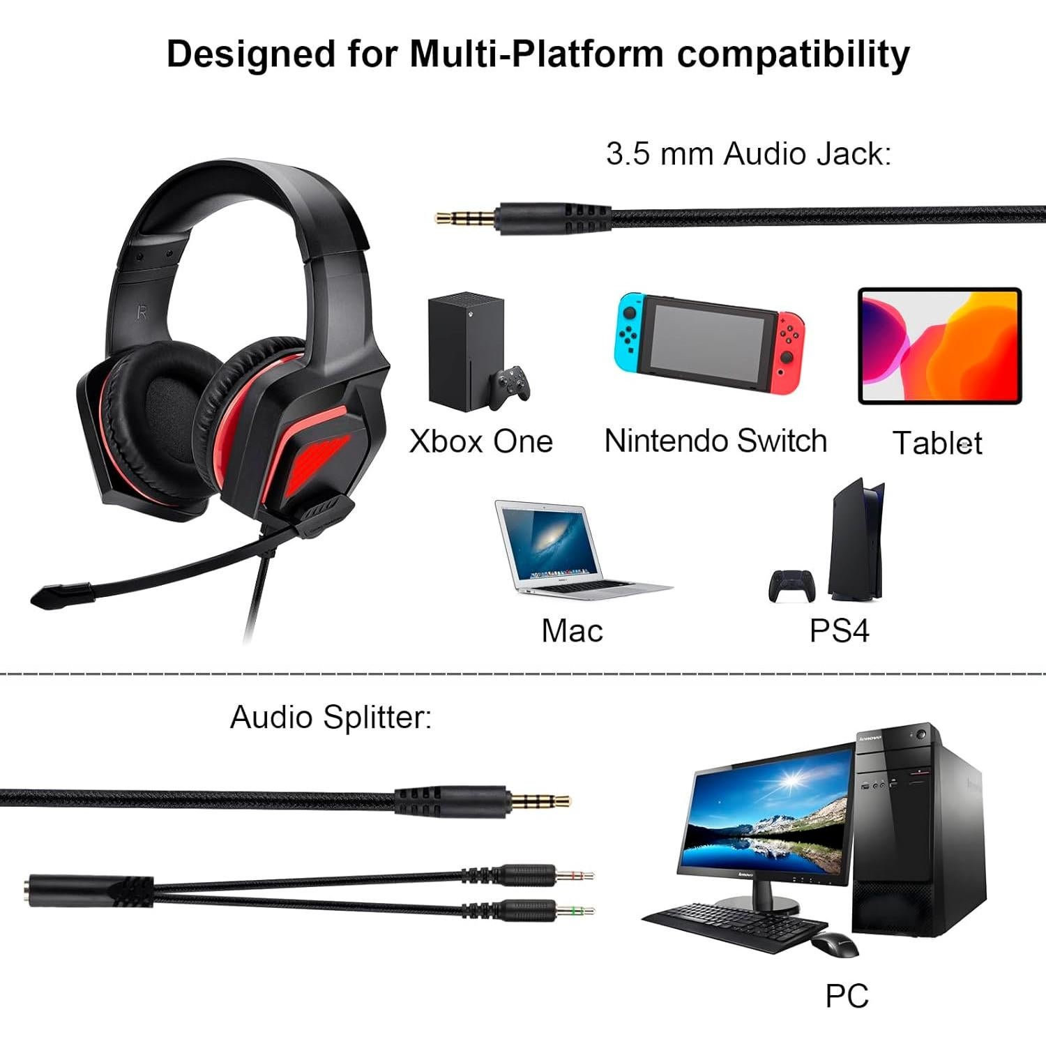 Auriculares Gaming FNSHIP FN-ADL01 con Micrófono 3.5mm Rojo y Negro