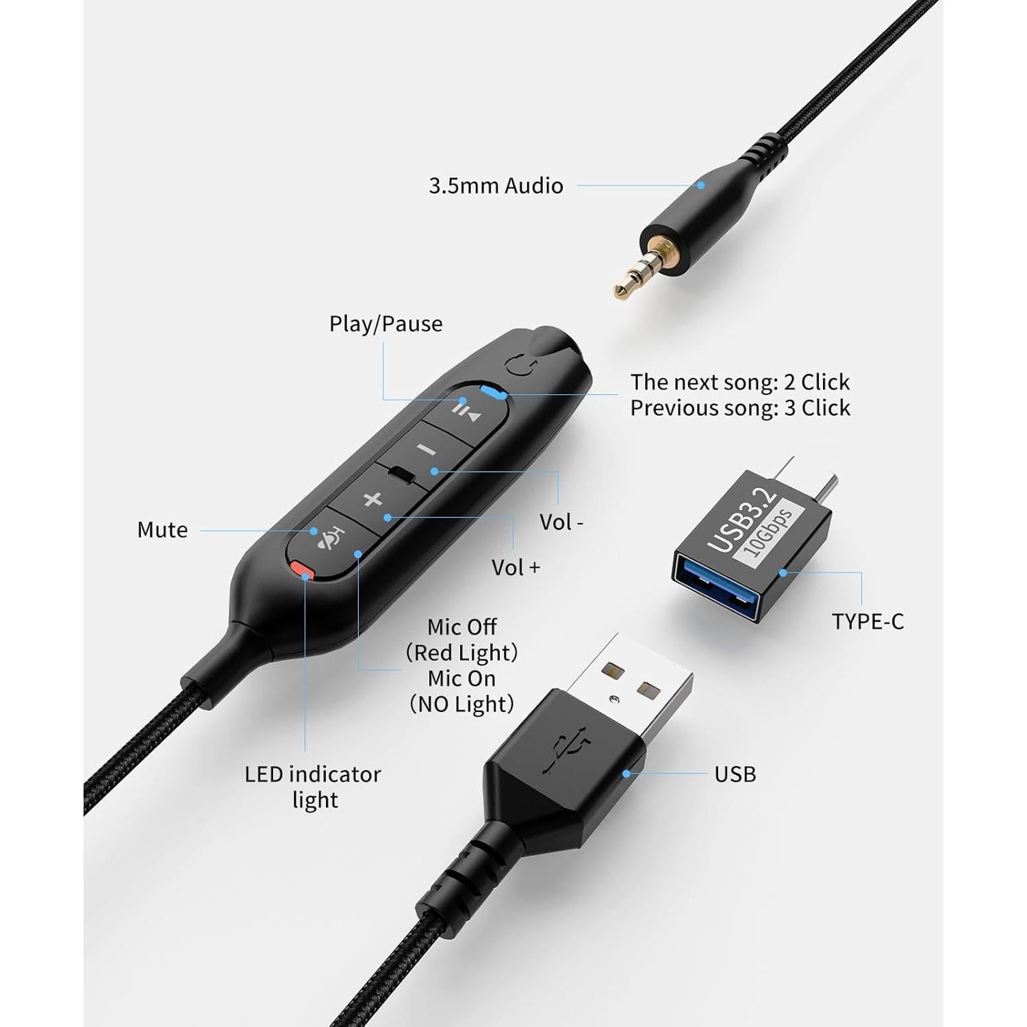 Auriculares con cable ONITOON X81 USB-C/A/3.5mm con micrófono