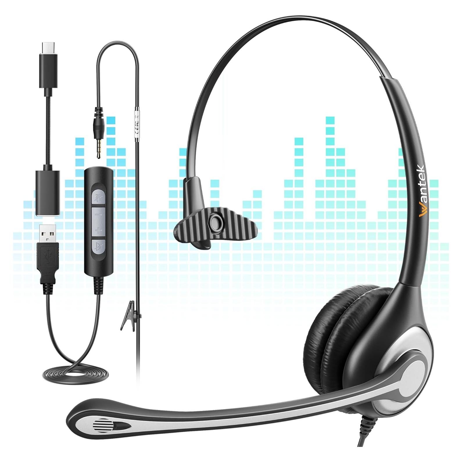 Auriculares USB Wantek 601FUSB con micrófono y cancelación de ruido