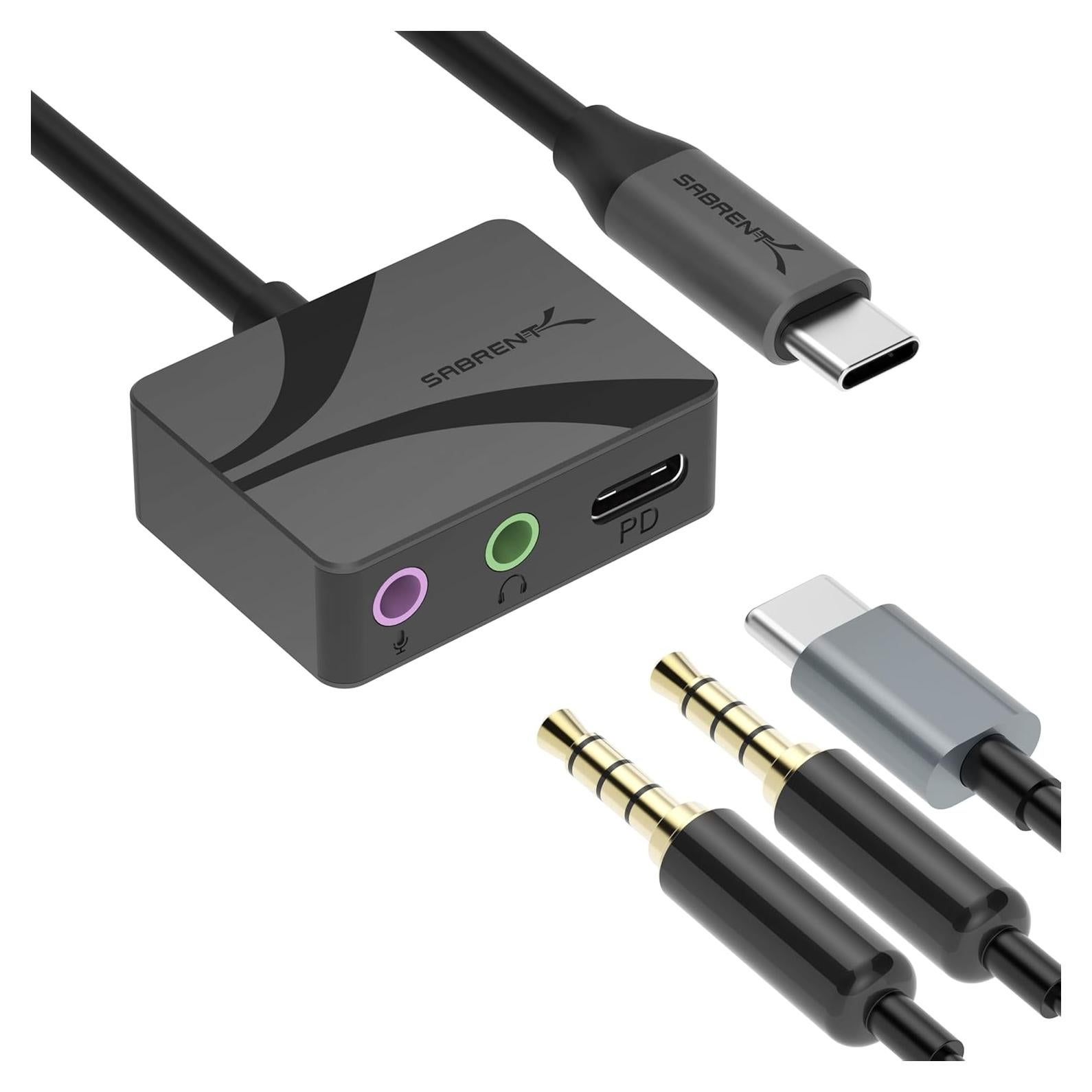 Adaptador de Audio USB-C a 3.5mm SABRENT 100W PD 24-bit 96KHz