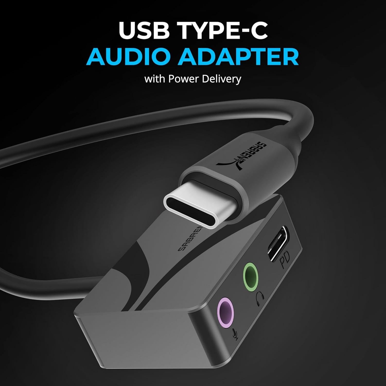Adaptador de Audio USB-C a 3.5mm SABRENT 100W PD 24-bit 96KHz