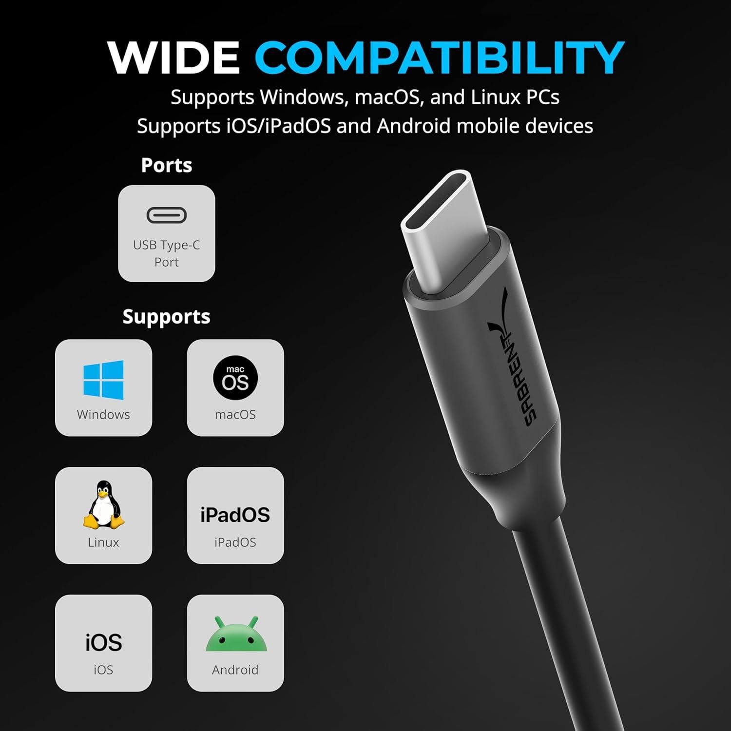 Adaptador de Audio USB-C a 3.5mm SABRENT 100W PD 24-bit 96KHz
