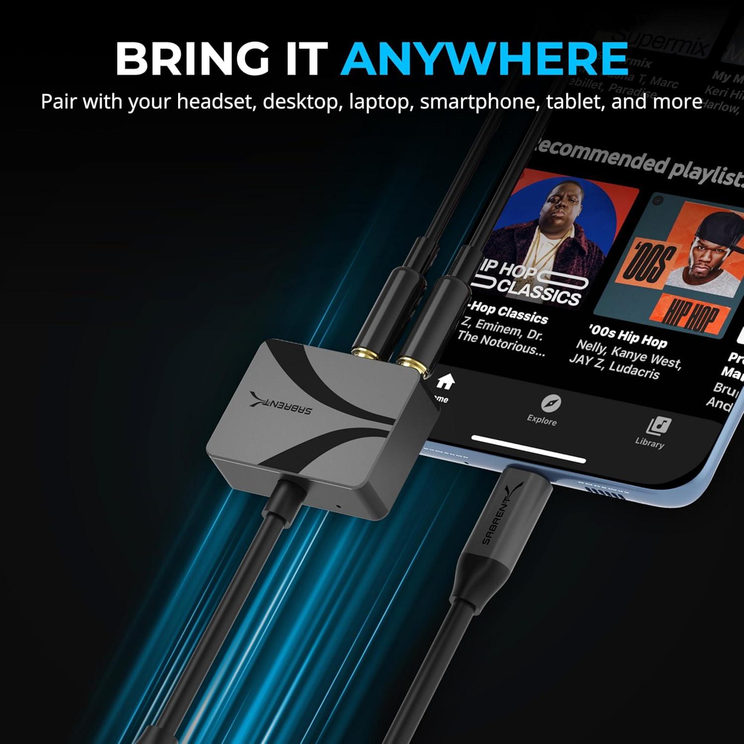 Adaptador de Audio USB-C a 3.5mm SABRENT 100W PD 24-bit 96KHz