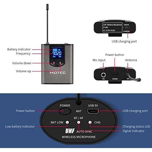 Micrófono Inalámbrico UHF Hotec H-U05 con Auriculares y Lavalier