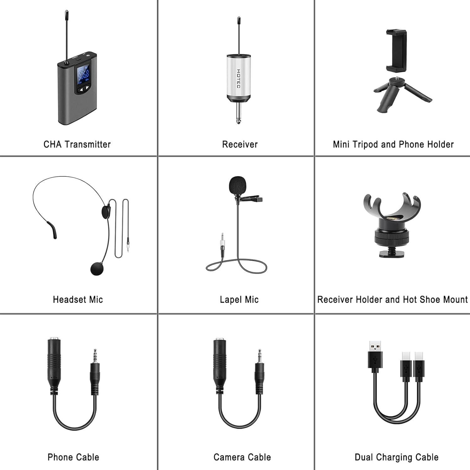 Micrófono Inalámbrico UHF Hotec H-U05 con Auriculares y Lavalier