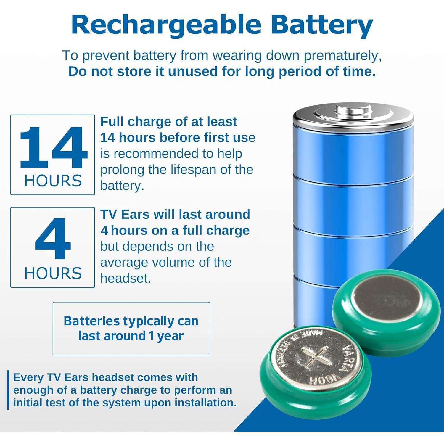 TV · EARS Replacement Battery Original & Digital Headsets - Reliable Power Source for Your Headsets, Rechargeable Long-Lasting Battery up to 4 Hours on a Full Charge, 1 Pack