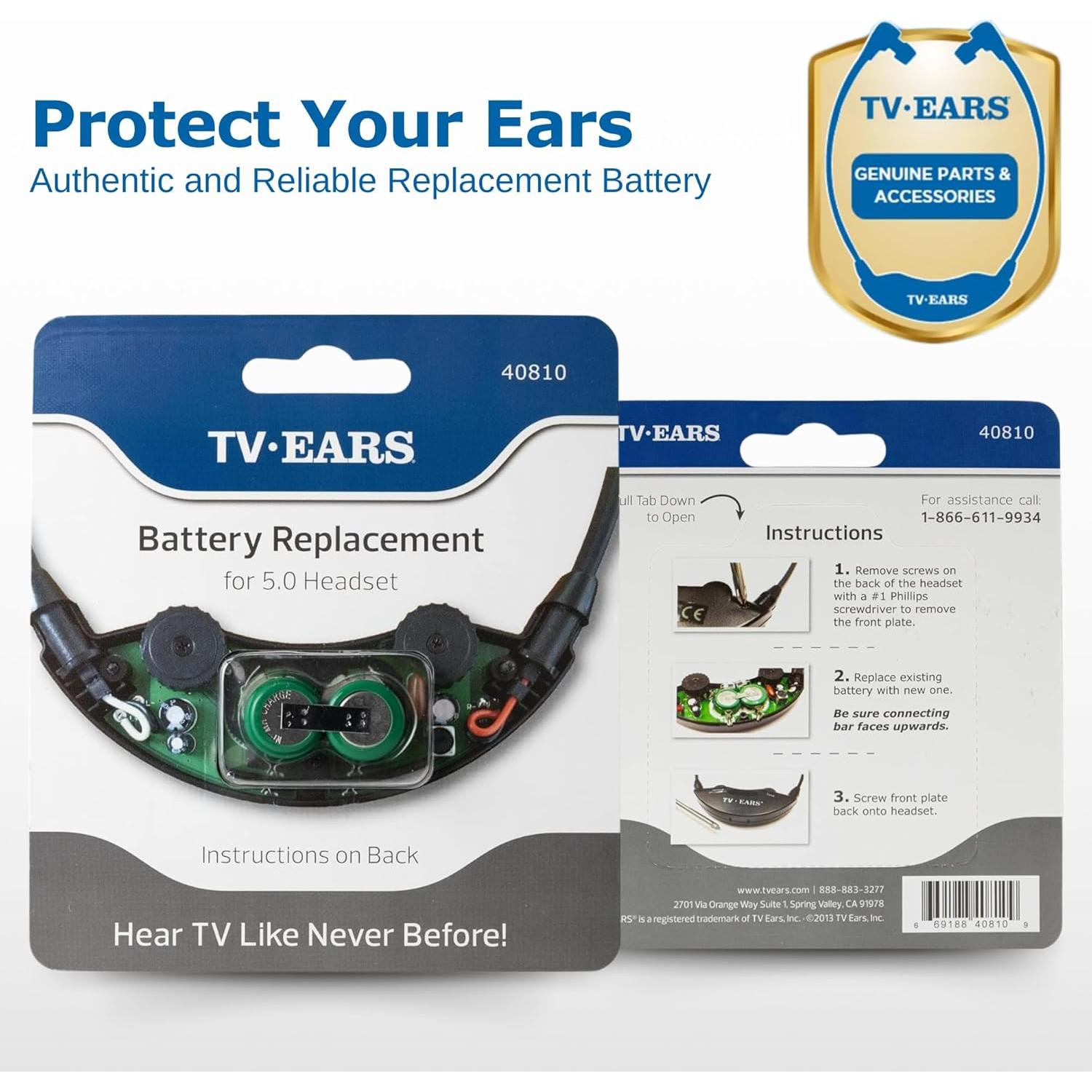 TV · EARS Replacement Battery Original & Digital Headsets - Reliable Power Source for Your Headsets, Rechargeable Long-Lasting Battery up to 4 Hours on a Full Charge, 1 Pack