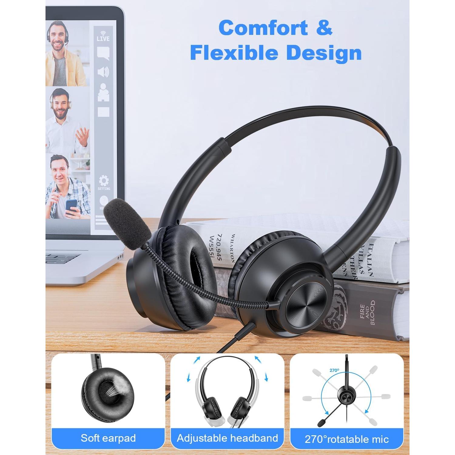 Auriculares USB New bee H368 con micrófono, 2.3m, PC, Zoom