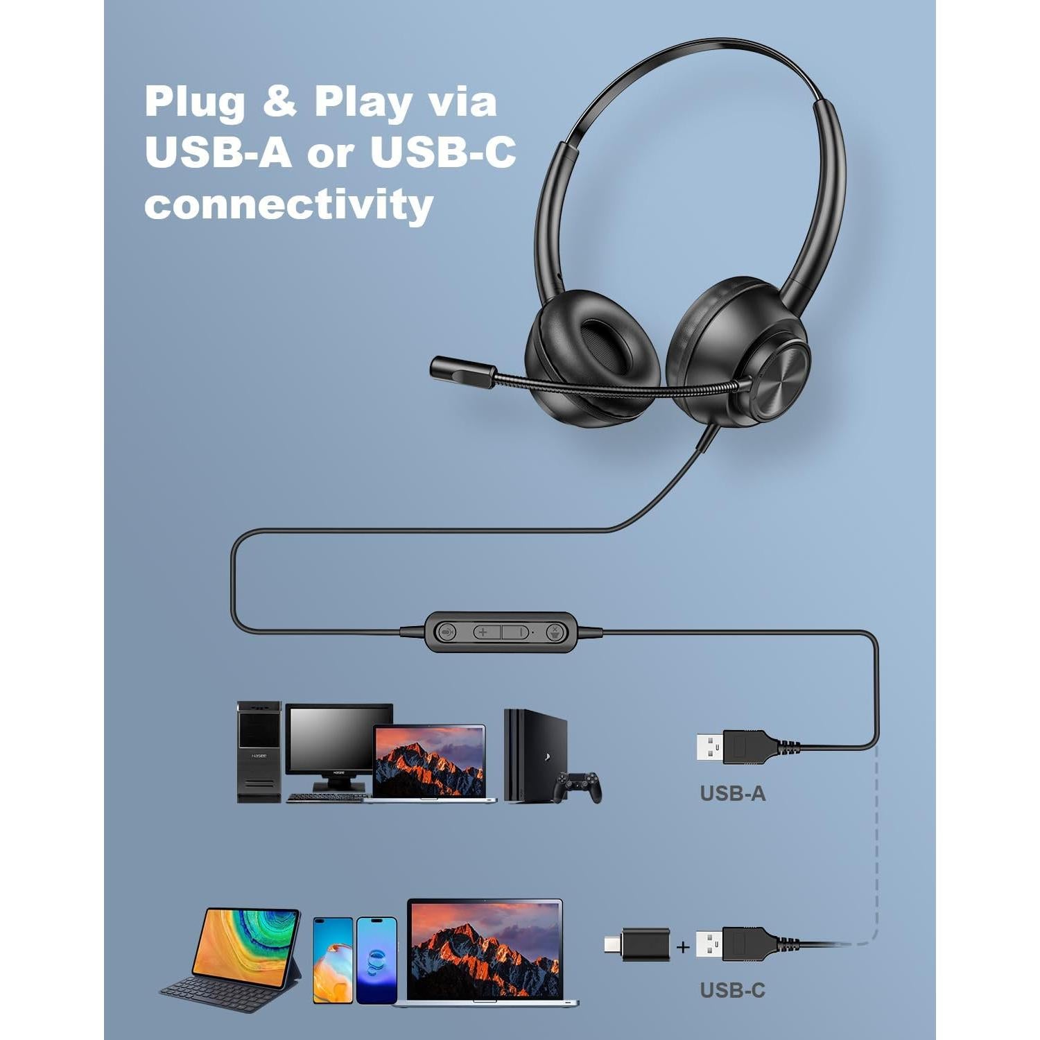 Auriculares USB New bee H368 con micrófono, 2.3m, PC, Zoom