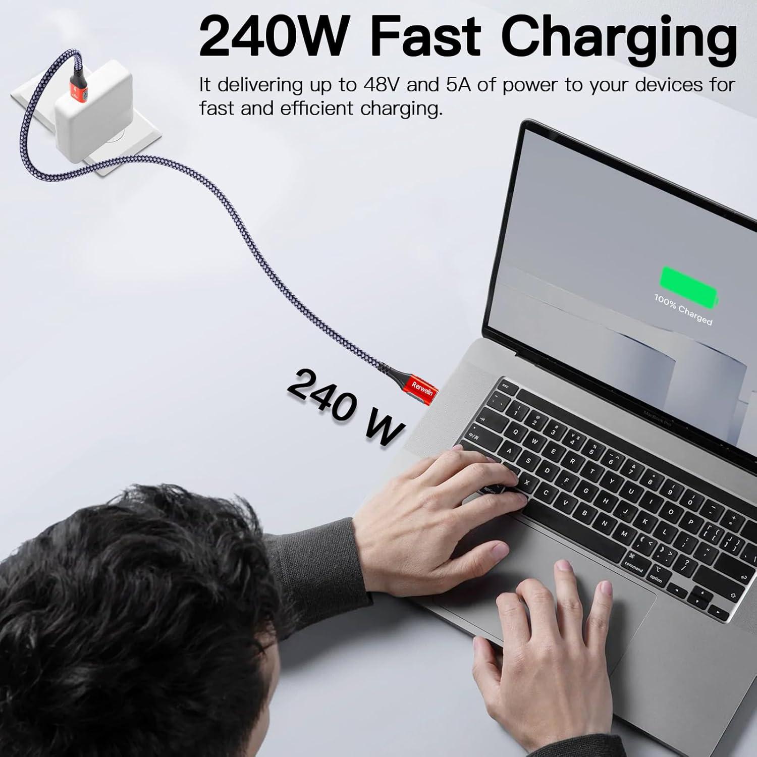 Cable Thunderbolt 4 Rerwelin 4.57M 240W 20Gbps USB C 5K/4K