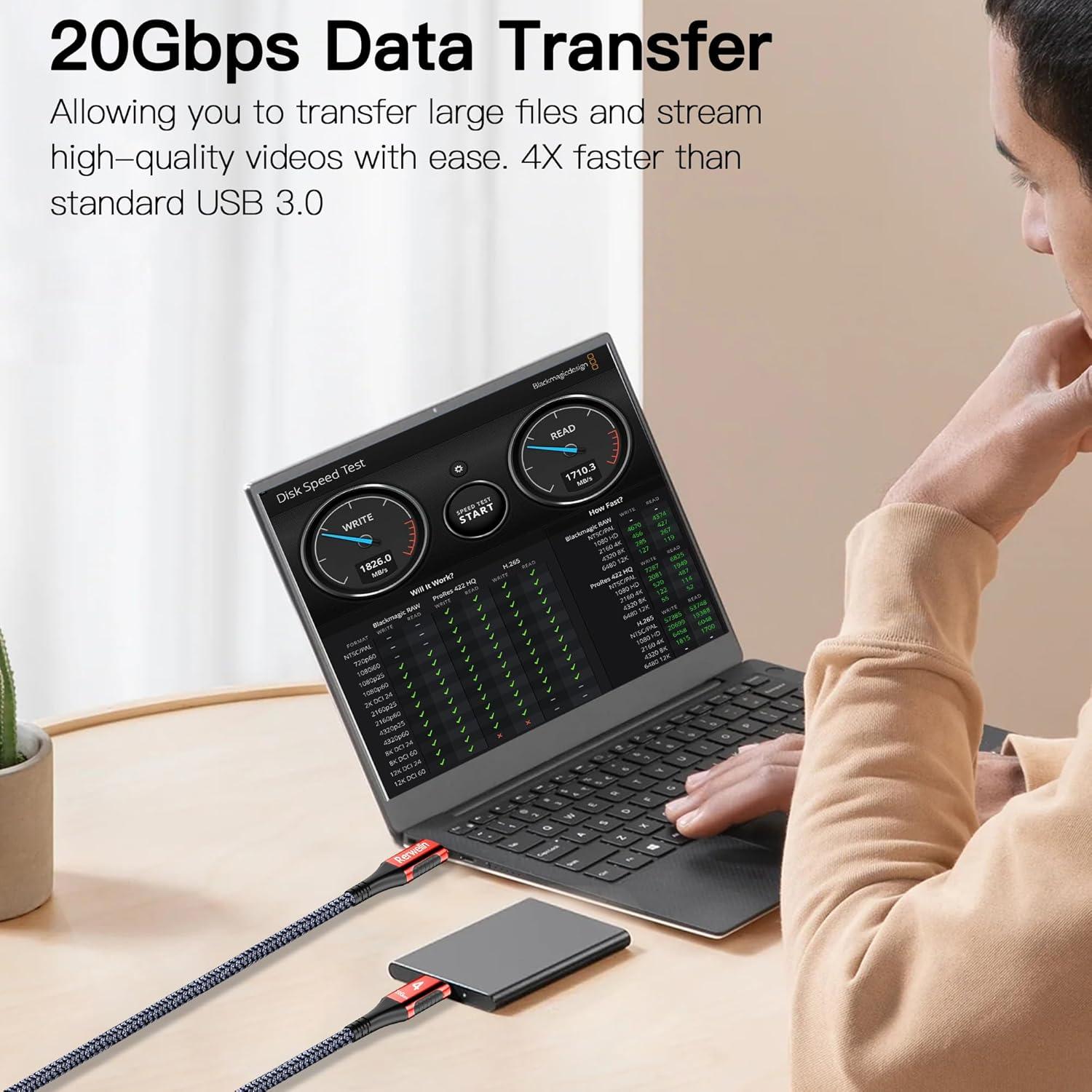 Cable Thunderbolt 4 Rerwelin 4.57M 240W 20Gbps USB C 5K/4K