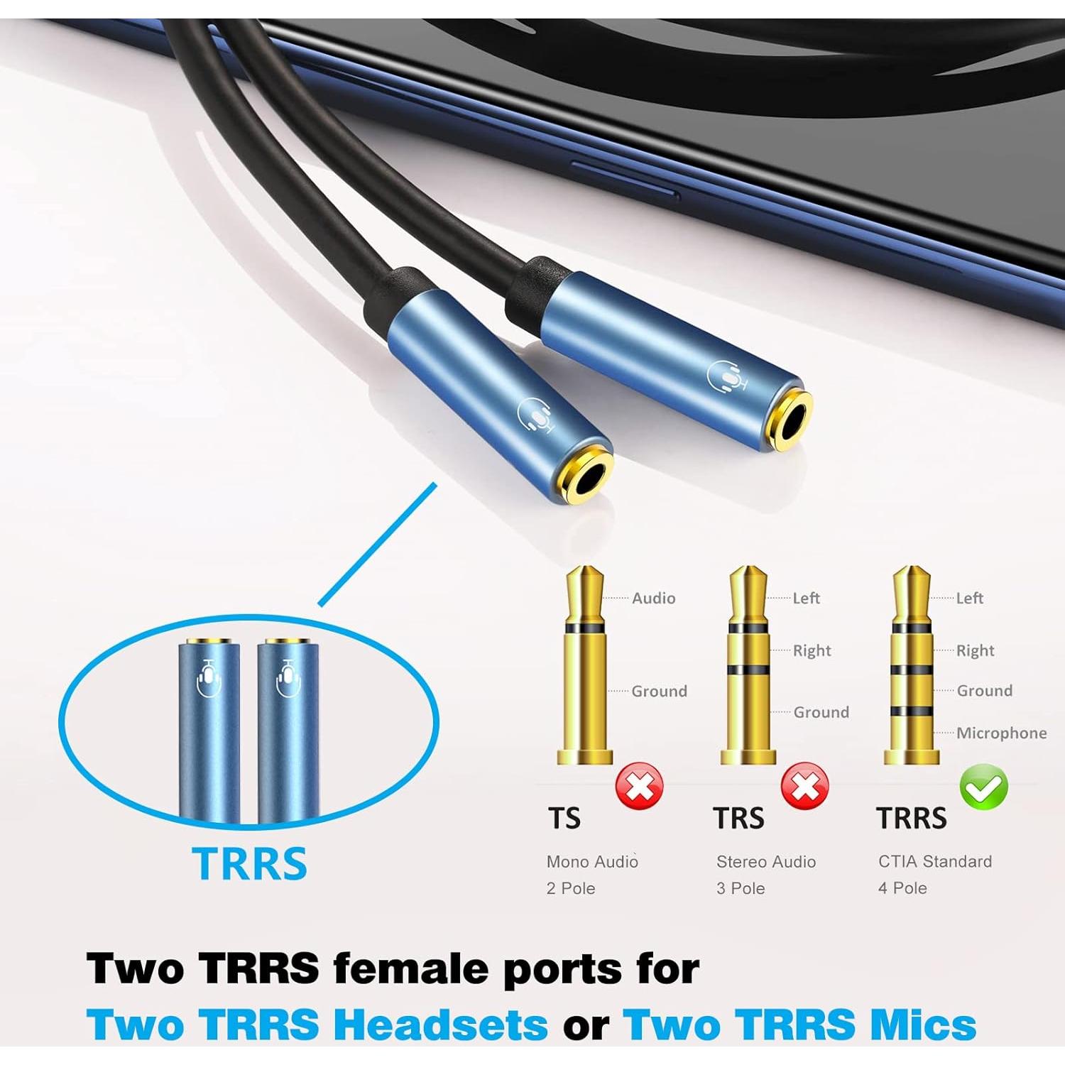 Divisor de auriculares MillSO TRRS 3.5mm a 2 hembra 30cm