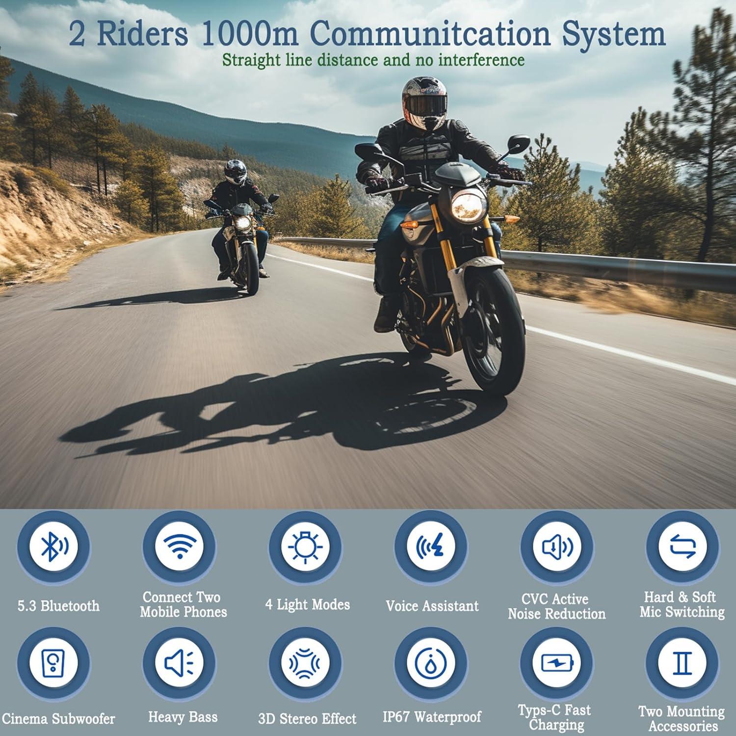 Auriculares Bluetooth Zhongreat C50 para Casco de Motocicleta - 2 Unidades, Impermeables IP67, 42 Horas de Batería