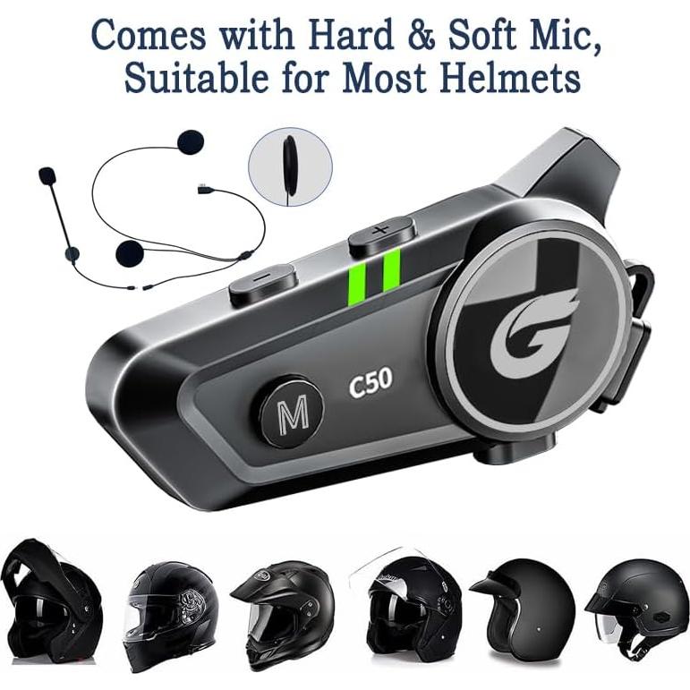 Auriculares Bluetooth Zhongreat C50 para Casco de Motocicleta - 2 Unidades, Impermeables IP67, 42 Horas de Batería