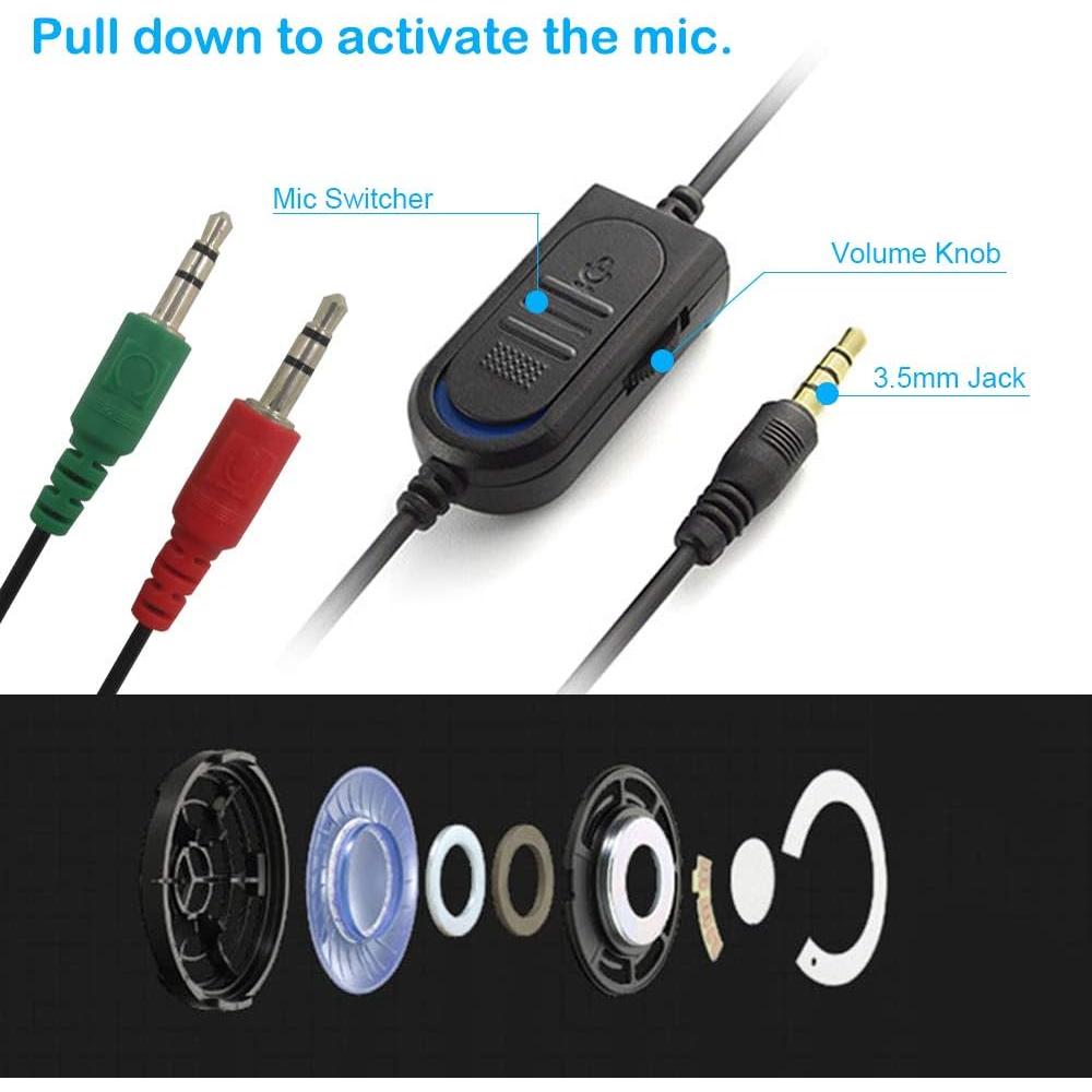 Auriculares Gaming DaKuan 3.5mm con Micrófono y Control de Volumen