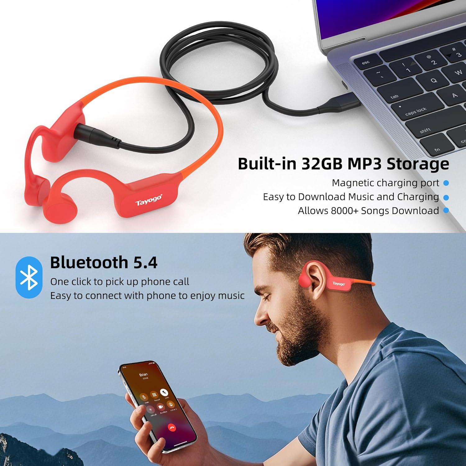 Auriculares de Natación Tayogo W22, Bluetooth 5.4, 32GB MP3