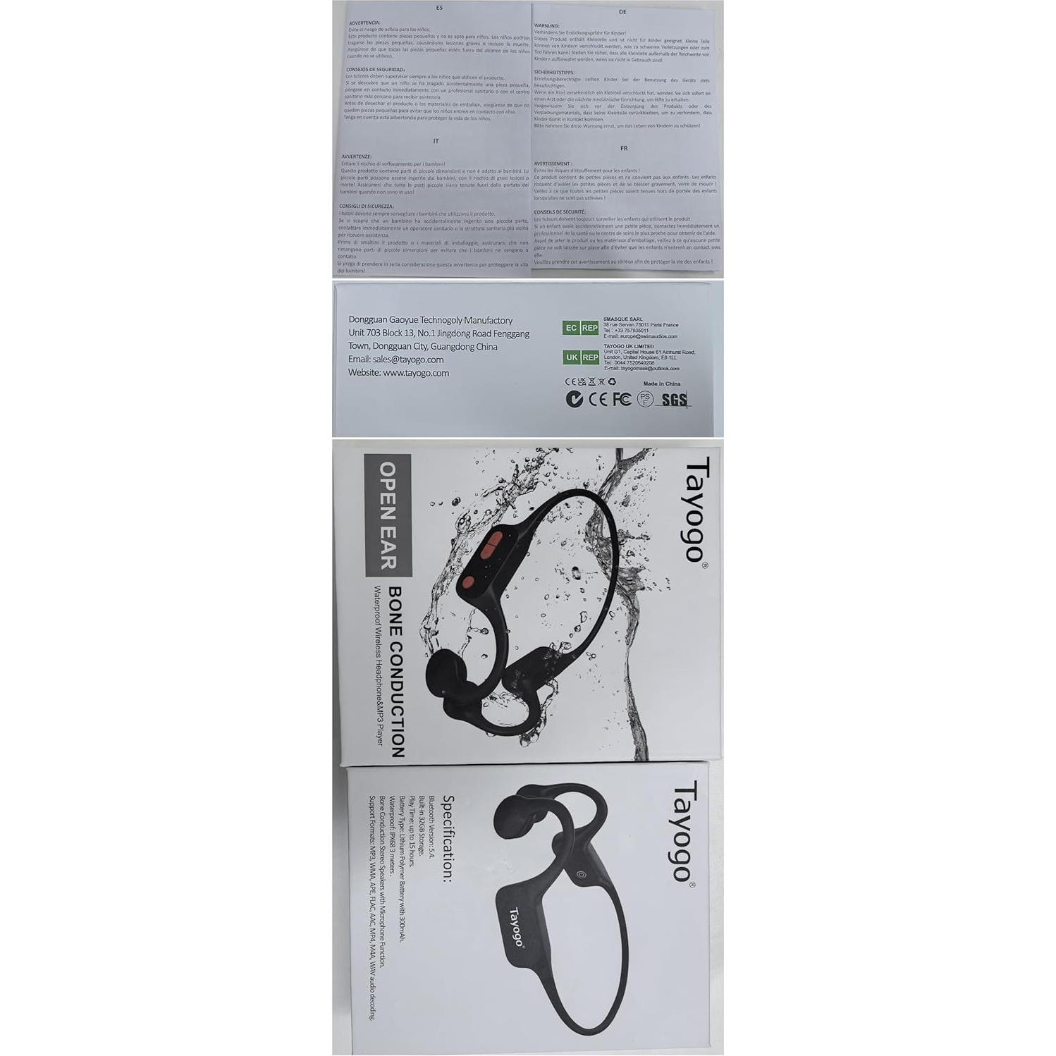 Auriculares de Natación Tayogo W22, Bluetooth 5.4, 32GB MP3