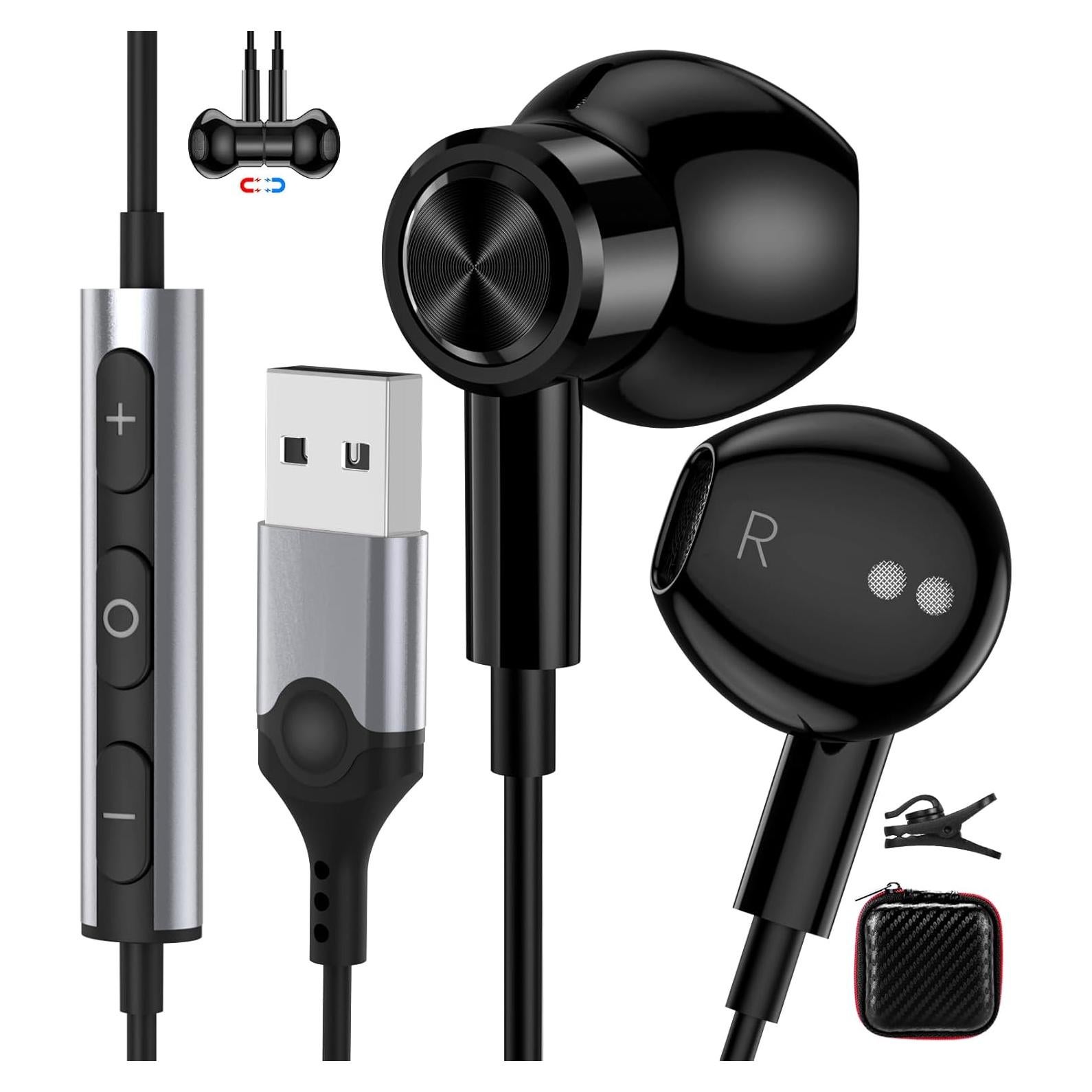 Auriculares USB AIAUXAI con micrófono, 2.3m, cancelación de ruido