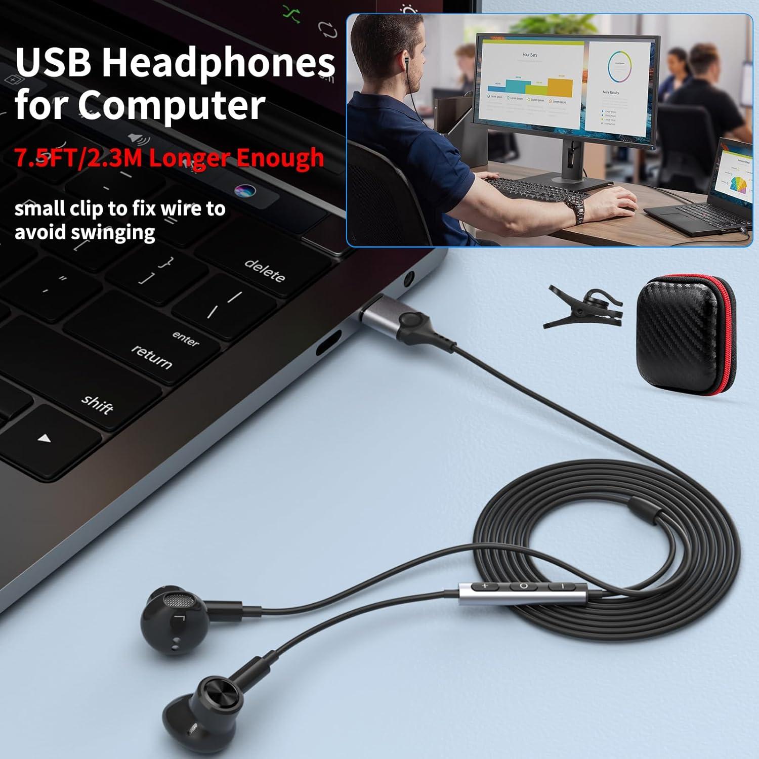 Auriculares USB AIAUXAI con micrófono, 2.3m, cancelación de ruido
