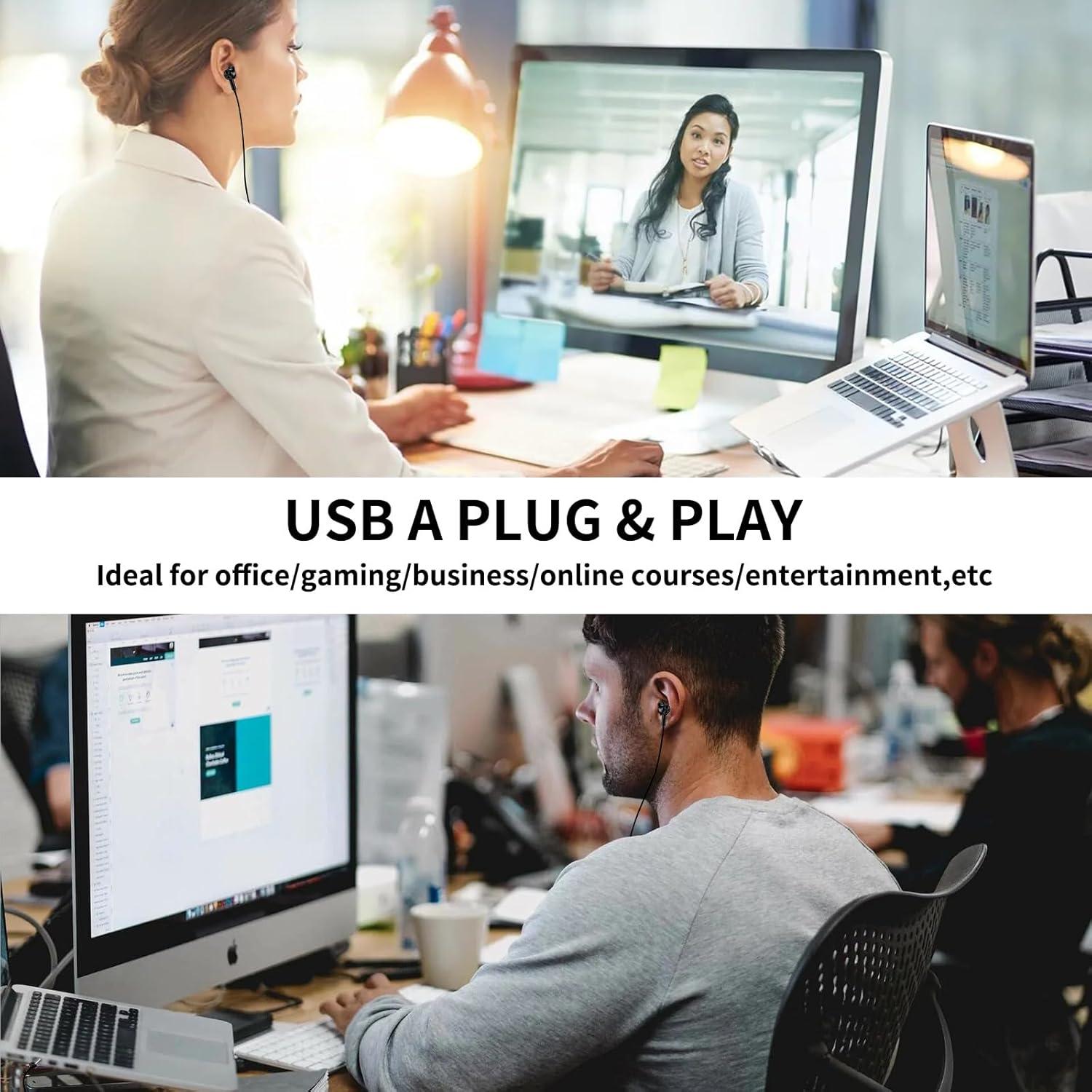 Auriculares USB AIAUXAI con micrófono, 2.3m, cancelación de ruido