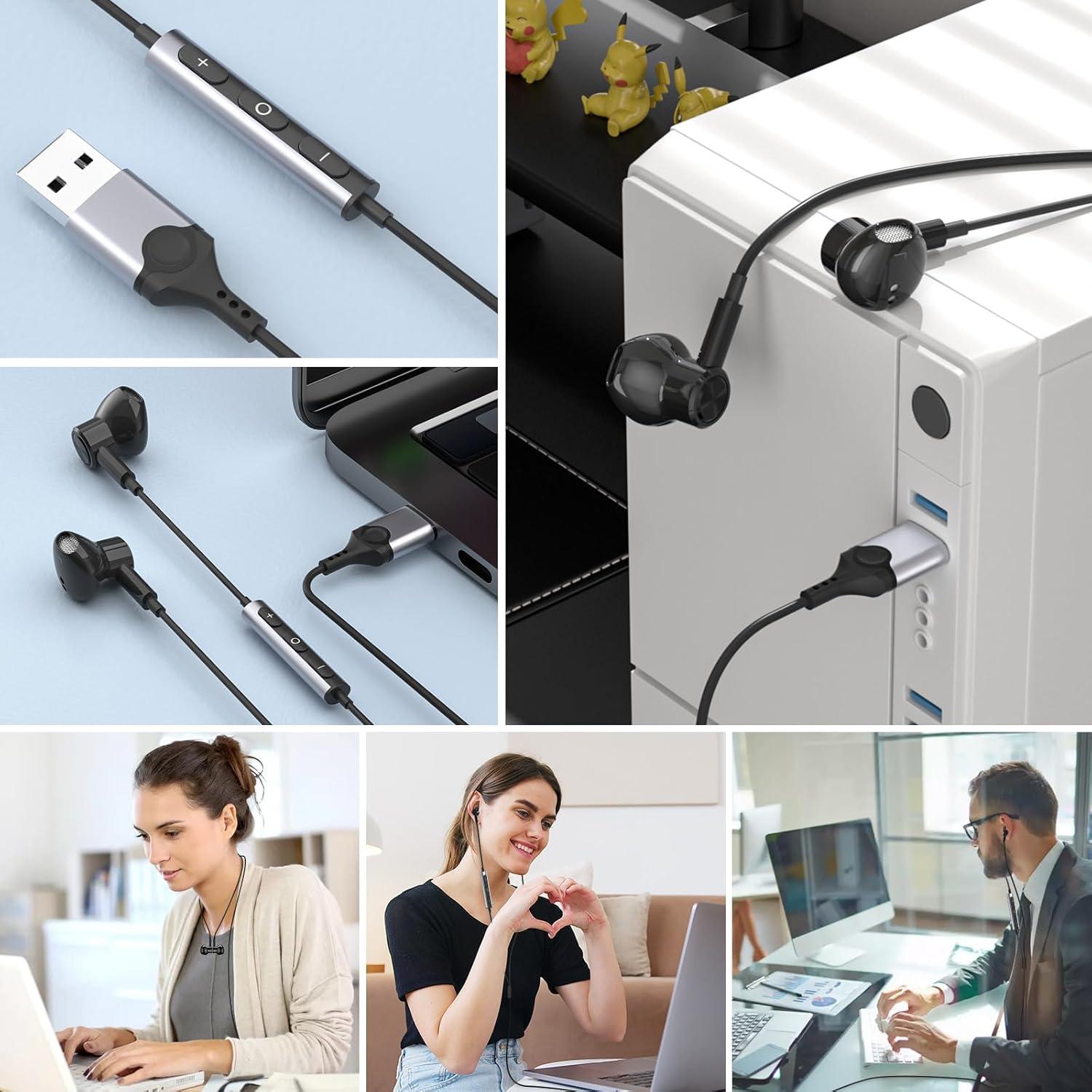 Auriculares USB AIAUXAI con micrófono, 2.3m, cancelación de ruido