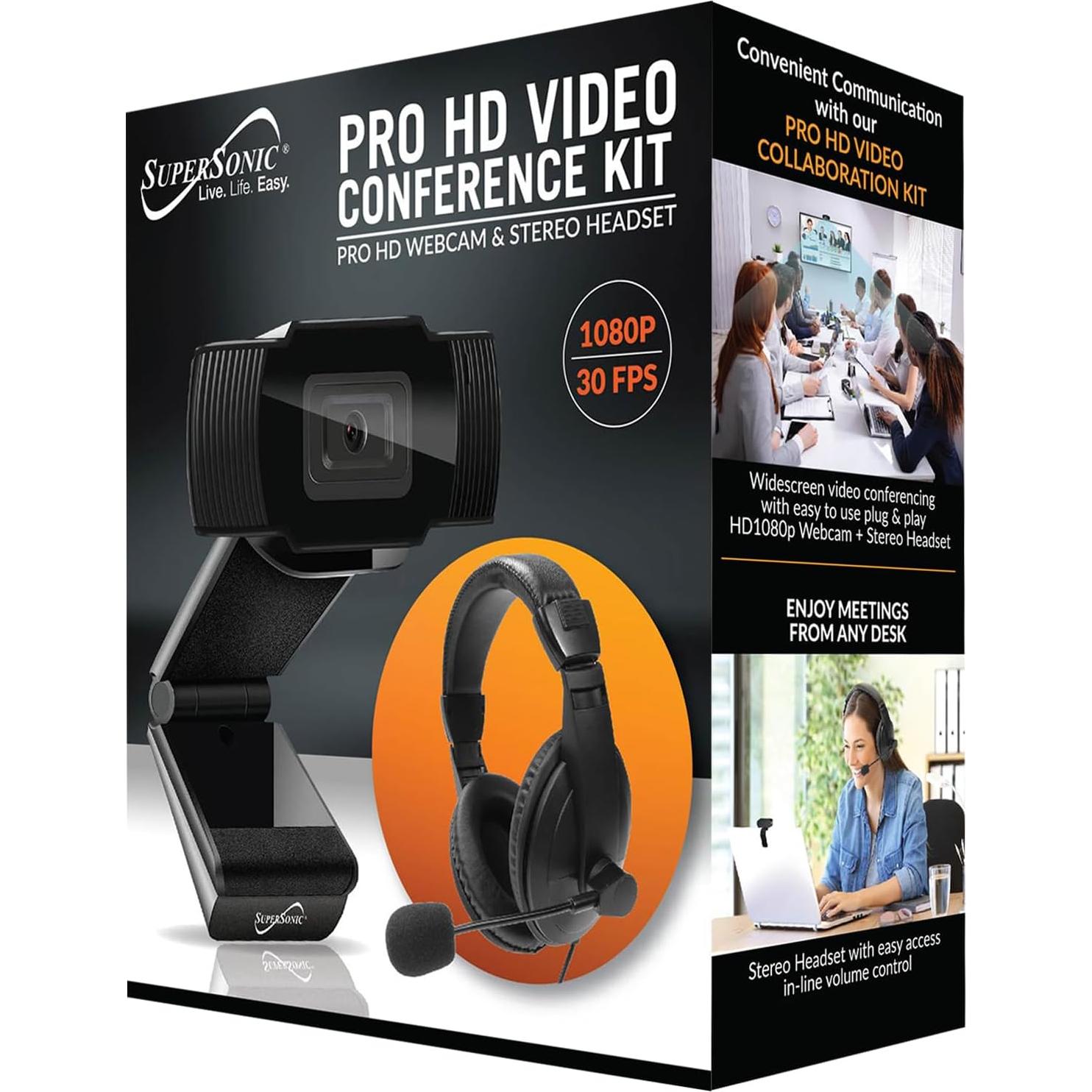 Webcam HD 1080P Supersonic SC-942WCH con Auriculares Estéreo