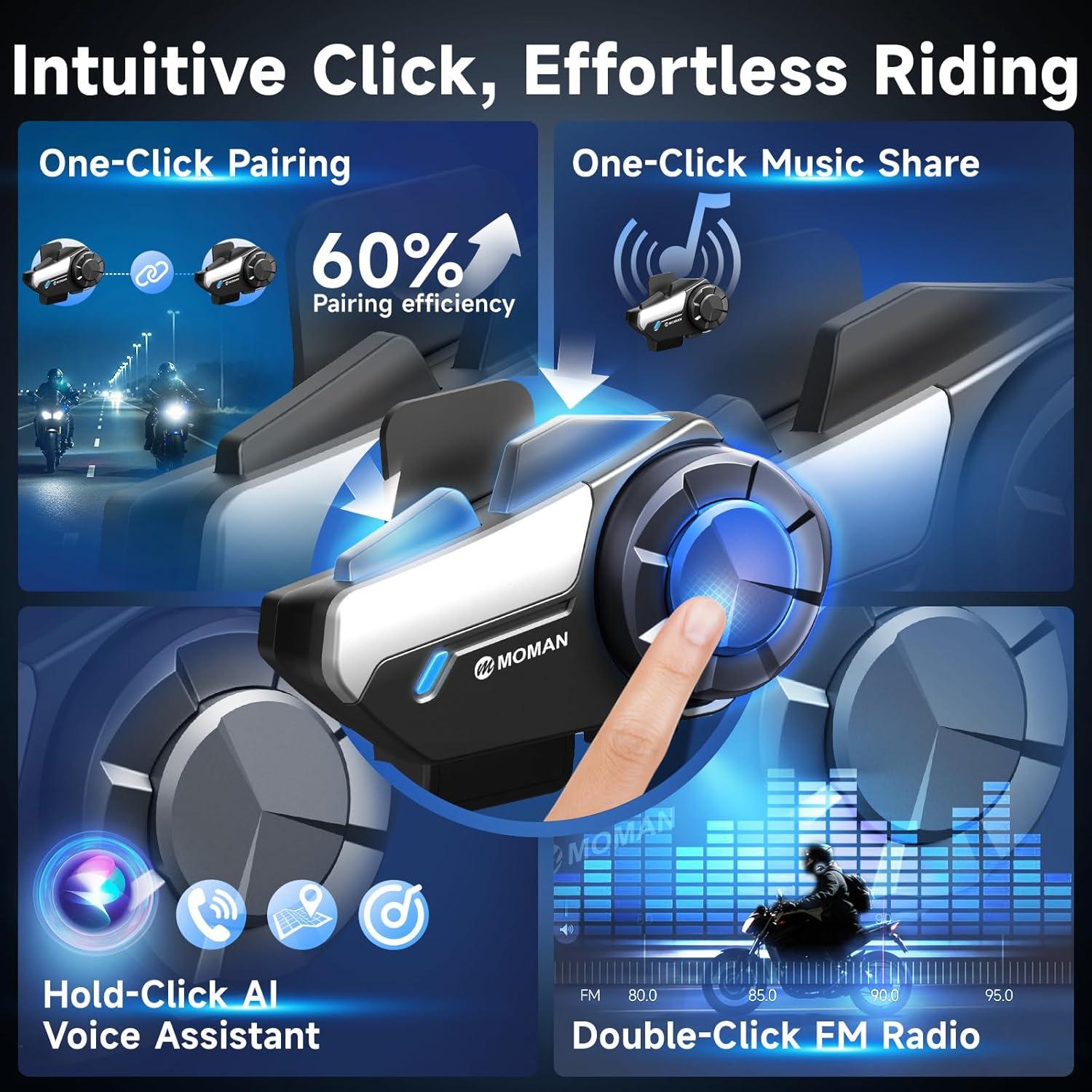 Intercomunicador Moman H2S 2 Vías Bluetooth 5.1 1000m