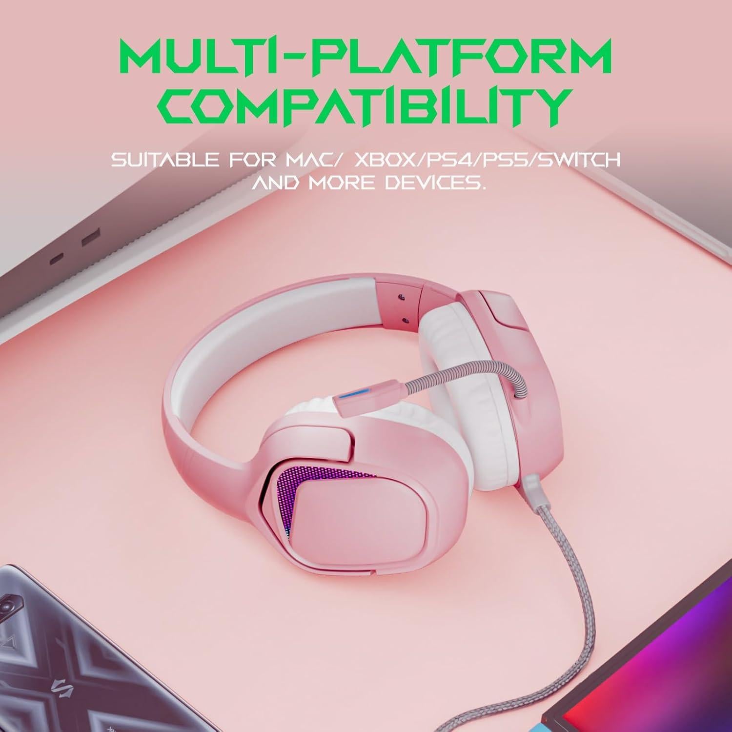 Auriculares Gaming Black Shark BS-X1 Rosa, 50mm, Cancelación Ruido